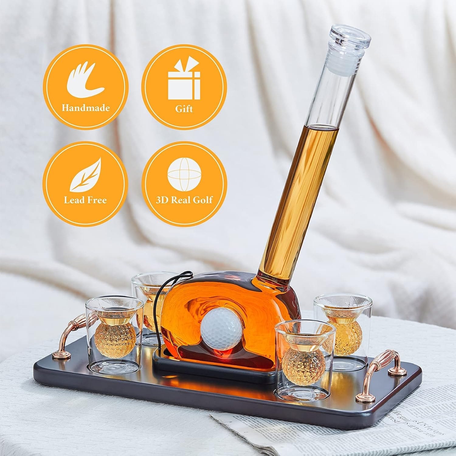 Groovy Guy Gifts Golf Cart Whiskey Decanter Set – 750 ml – Clear – Liquor Decanters