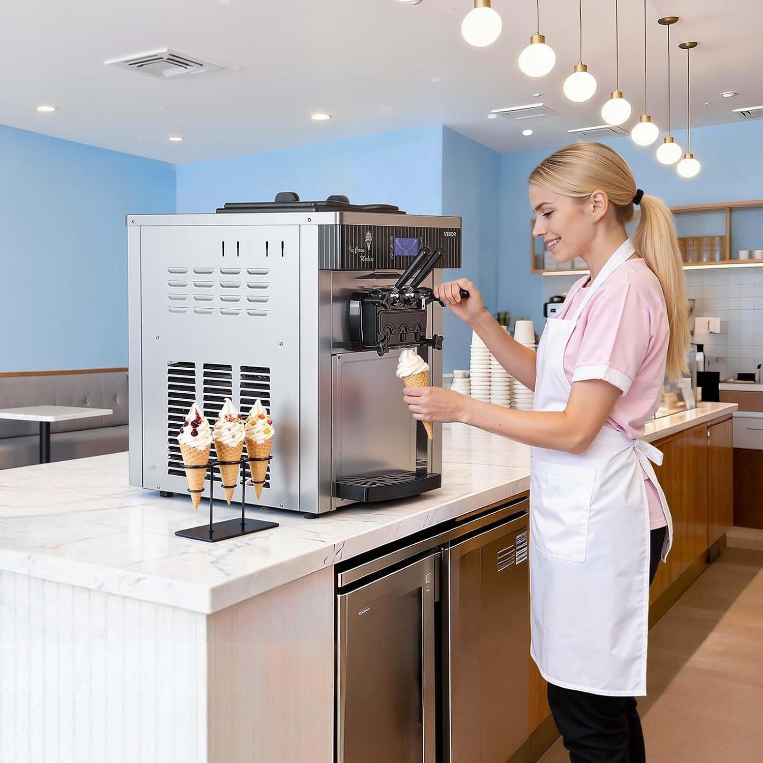 VEVOR 2200W Commercial Soft Ice Cream Machine – 12 liters – Silver – Ice Cream Machines