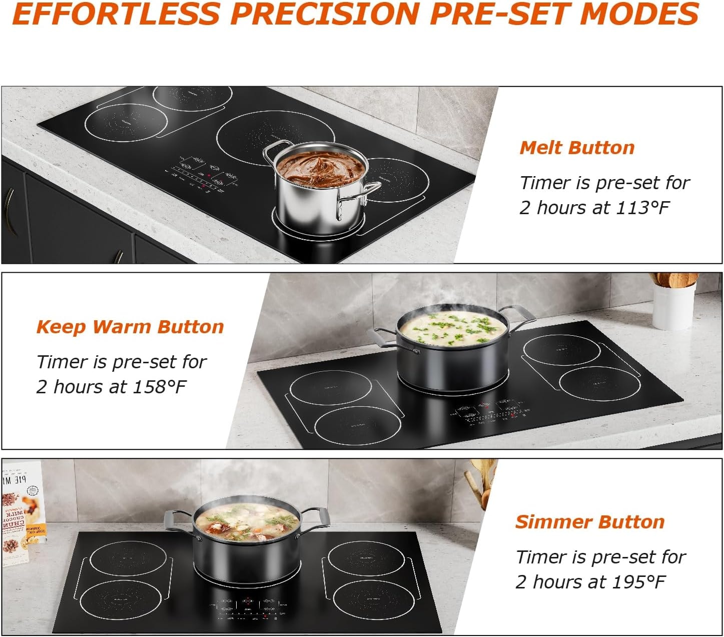 Unbranded 1 Inch Induction Cooktops with 5 Burners, Black – 36 Inch – Countertop Burners