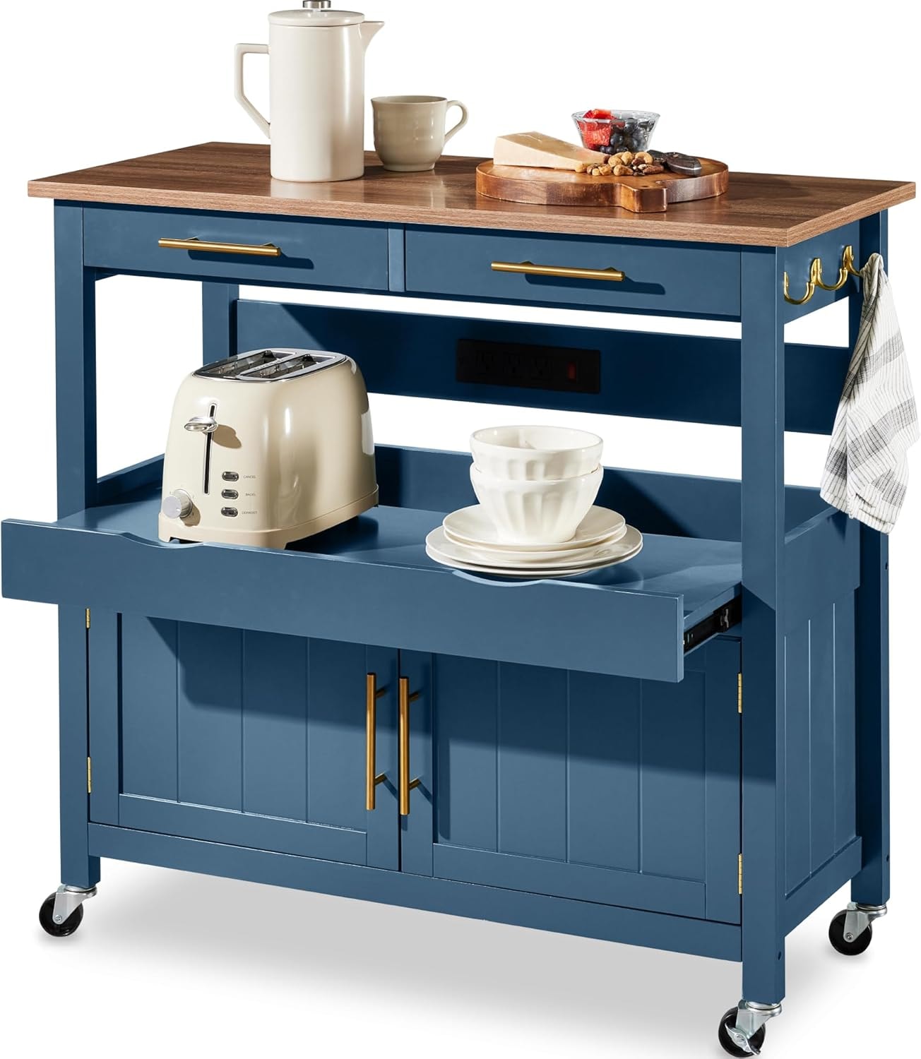 Red Barrel Studio Kitchen Island Cart with 4 Door Cabinet Drawers and  – 36in – Slate Blue – Storage Carts