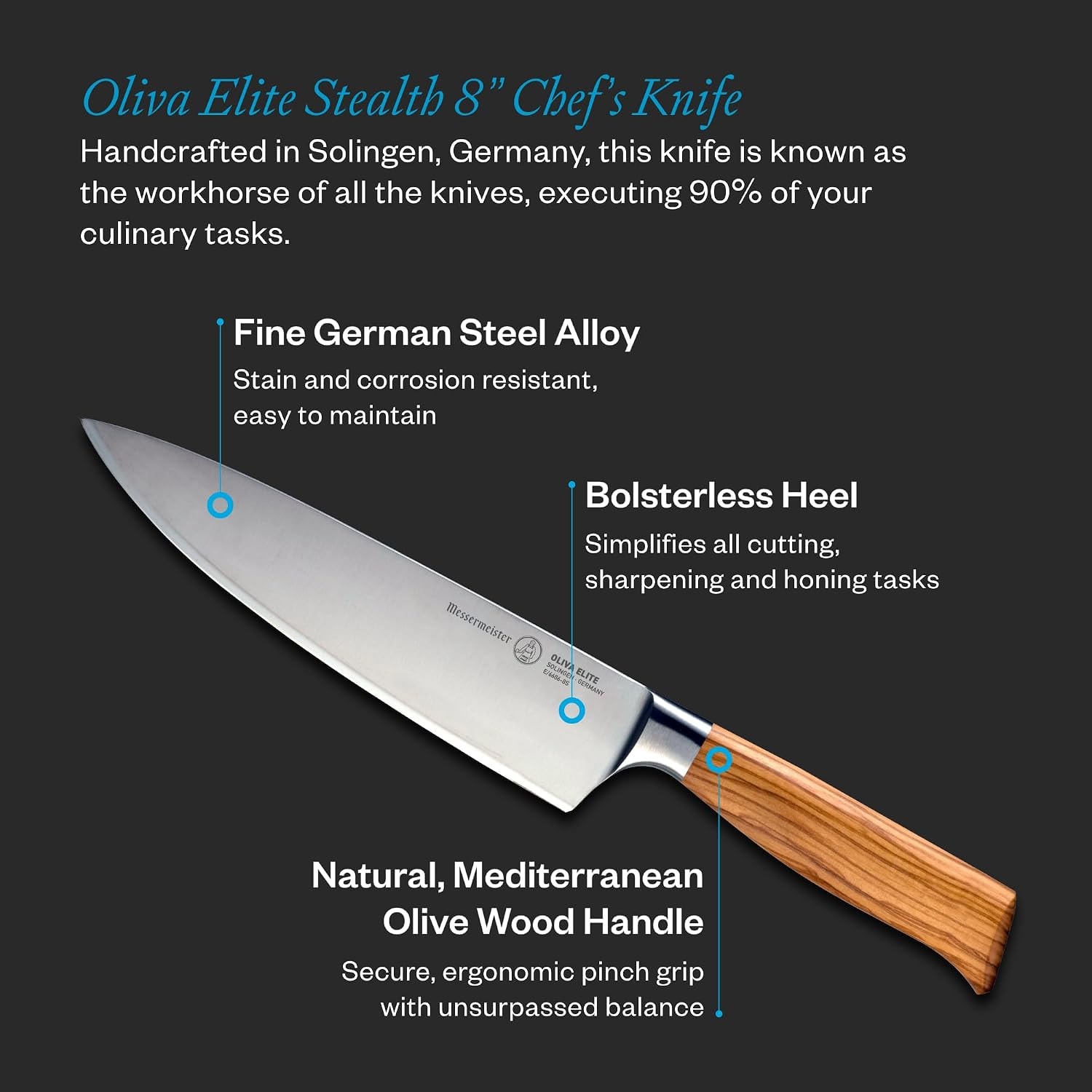 Messermeister Elite Stealth Chef Knife – 8" – Brown – Chef's Knives