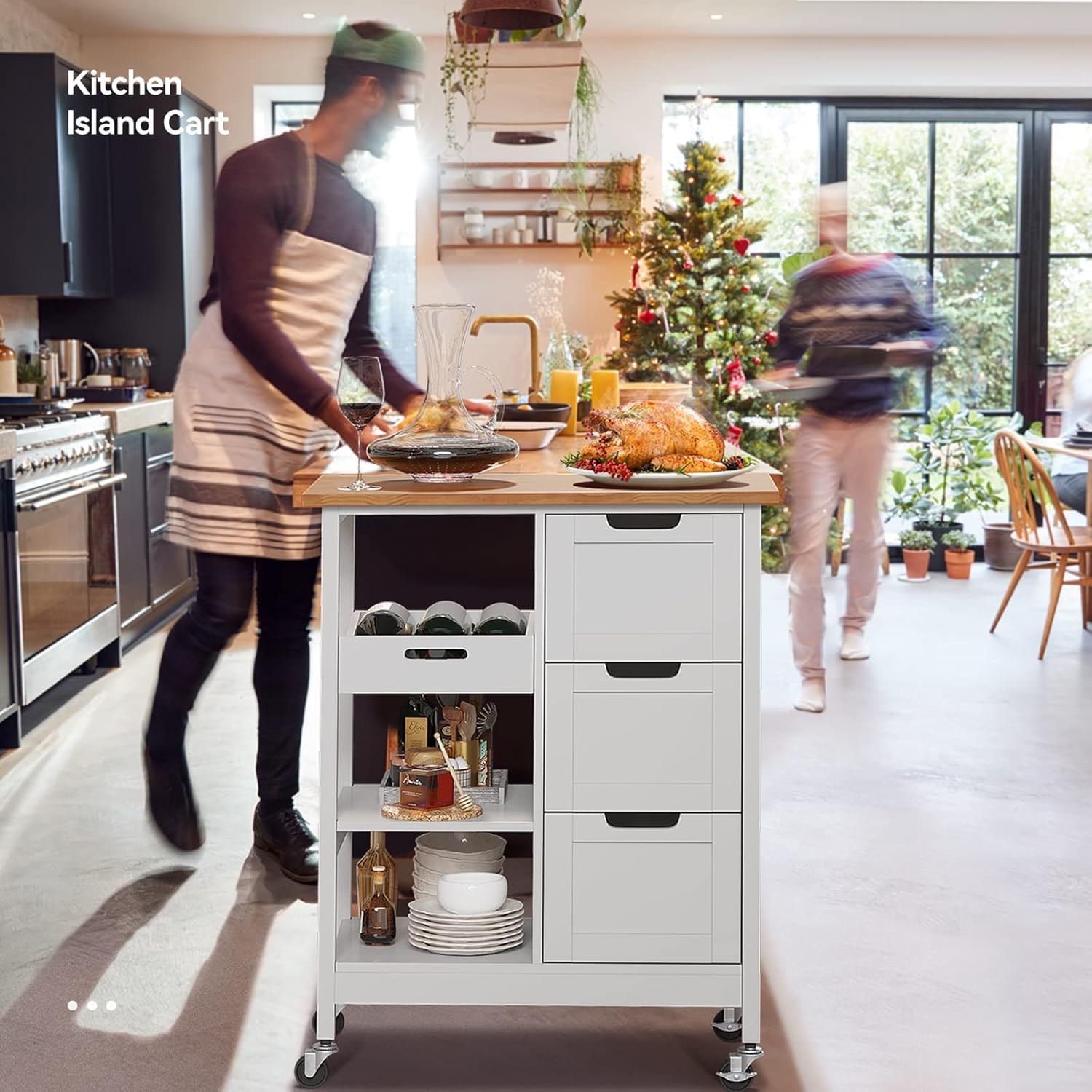 Latitude Run Kitchen Island Cart Rolling Kitchen Island with Storage S – 14.96"D x 26.69"W x 33.07"H – White – Mobile Storage Islands