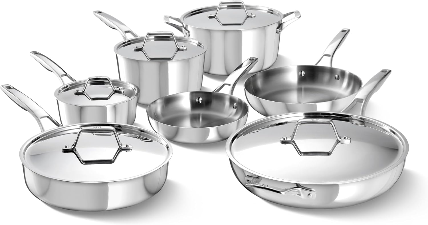 Calphalon Premier Stainless Steel Cookware Set 12-Piece – Silver – Cookware Sets