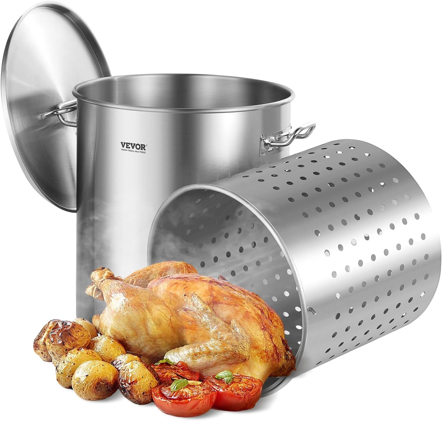 Vevor 64 Qt Stainless Steel Stockpot in Silver – Large Capacity Commer – 60.5 liters – Stockpots