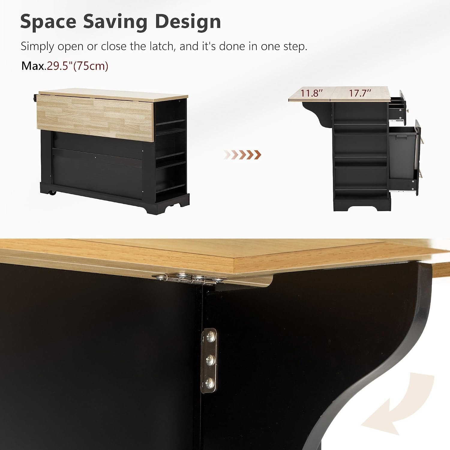 Kitchen Island with 6 Drawers, Pull Out Trash Can Storage, Rolling, Dr – 51.2 x 29.5 x 36.2 inches – Black – Mobile Storage Islands