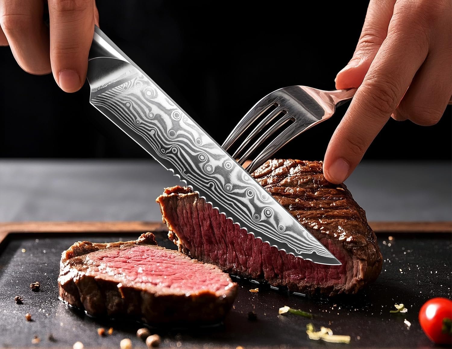 Handmade Damascus Steak Knife Set - Precision Cutting Knives – 4.5 Inch – 7 Pc Steak Knife Set – Steak Knives