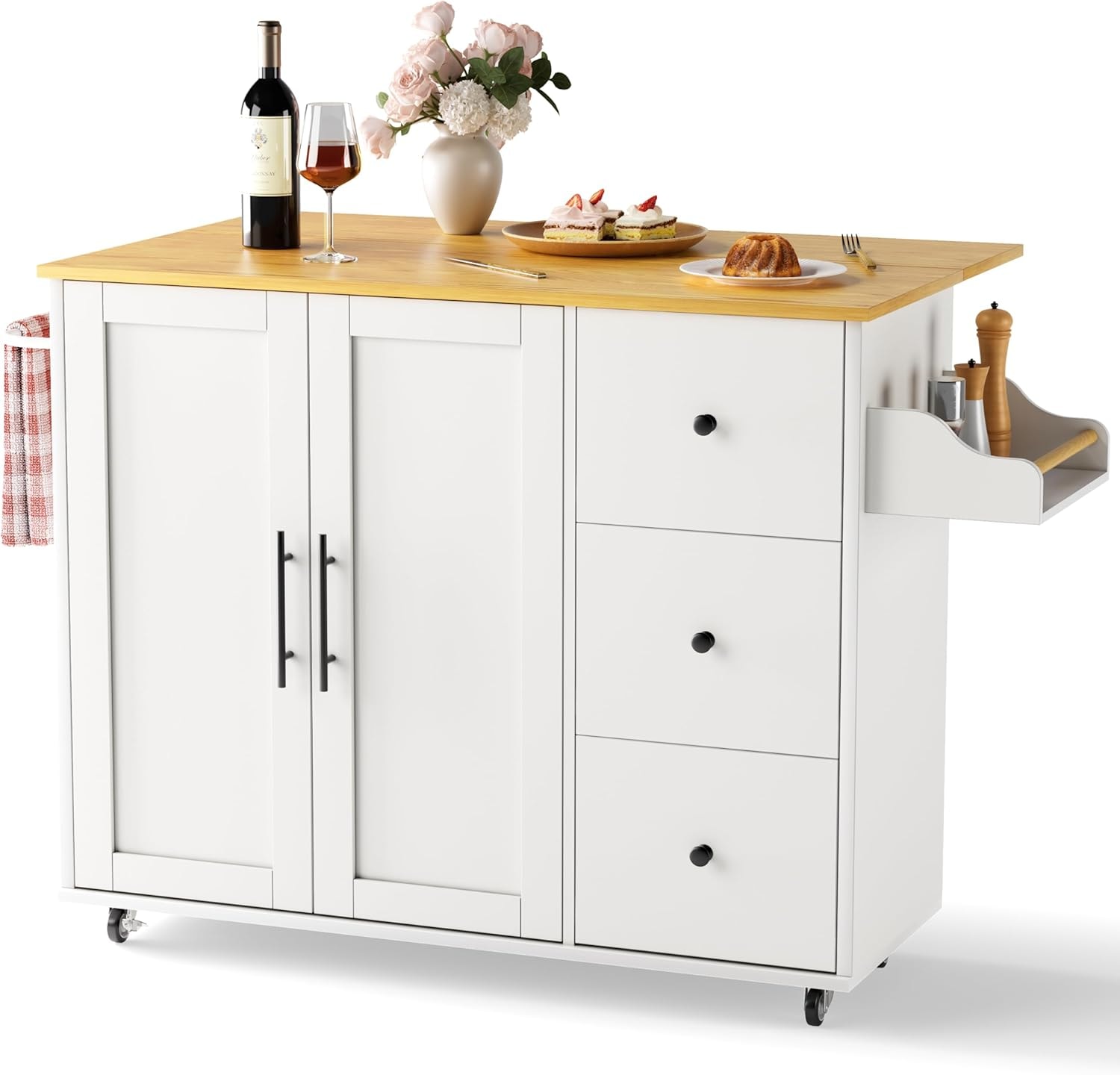 Highland Dunes Kitchen Island on Wheels – 39.37 x 26.97 x 34.84 inches – White – Mobile Storage Islands