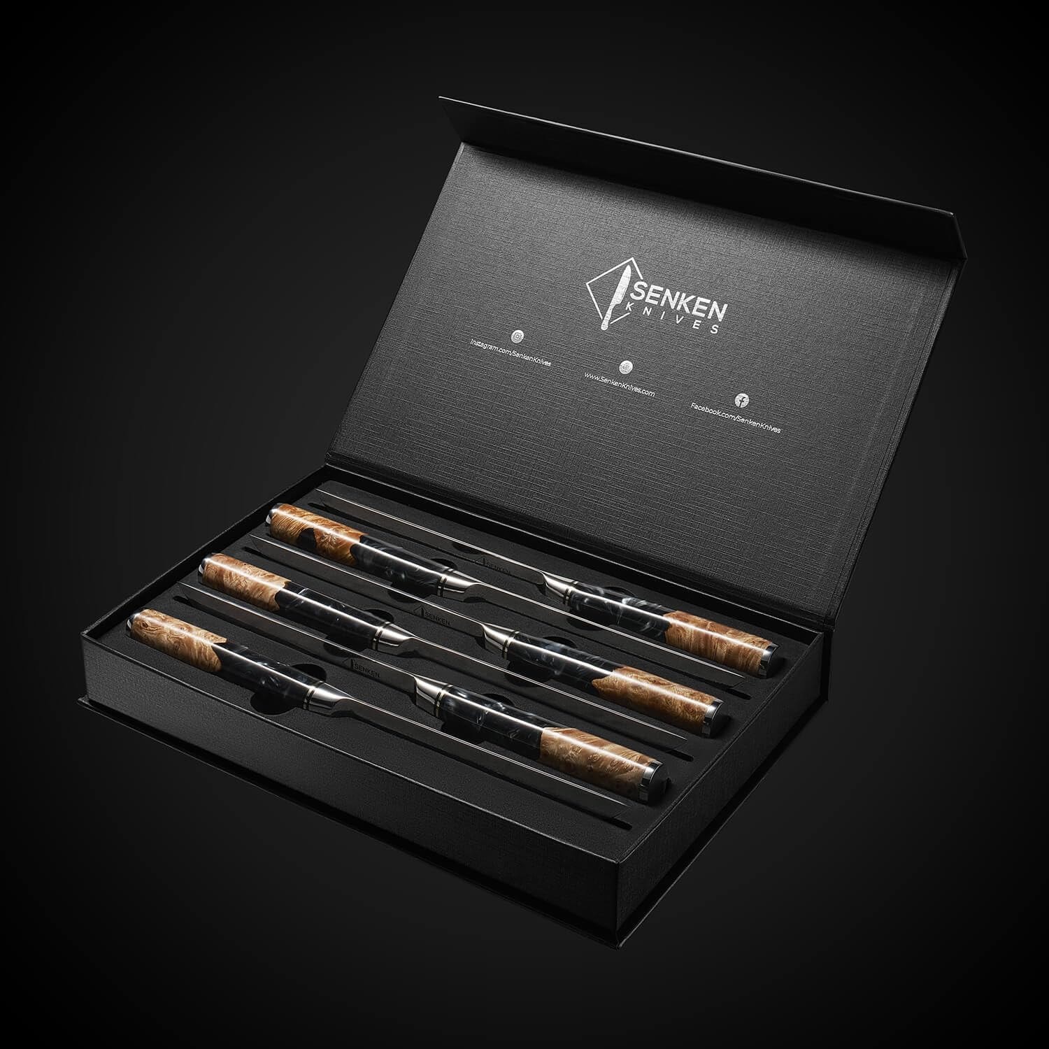Tsunami Japanese VG-10 Damascus Steel Steak Knife Set with Gift Box – Set of 6 – Black – Steak Knives