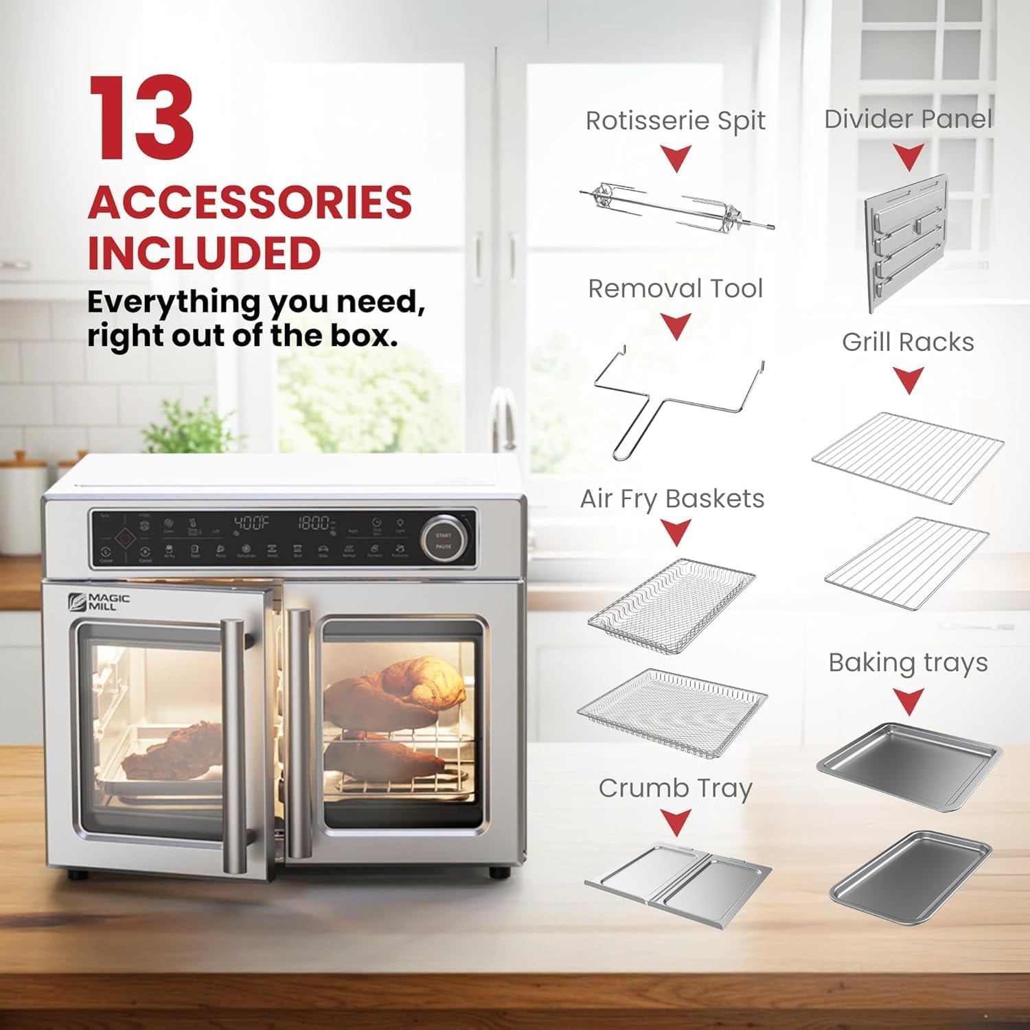 Magic Mill Ultra-Premium 32QT Air Fryer Oven – 32 quarts – Stainless Steel – Toaster Ovens