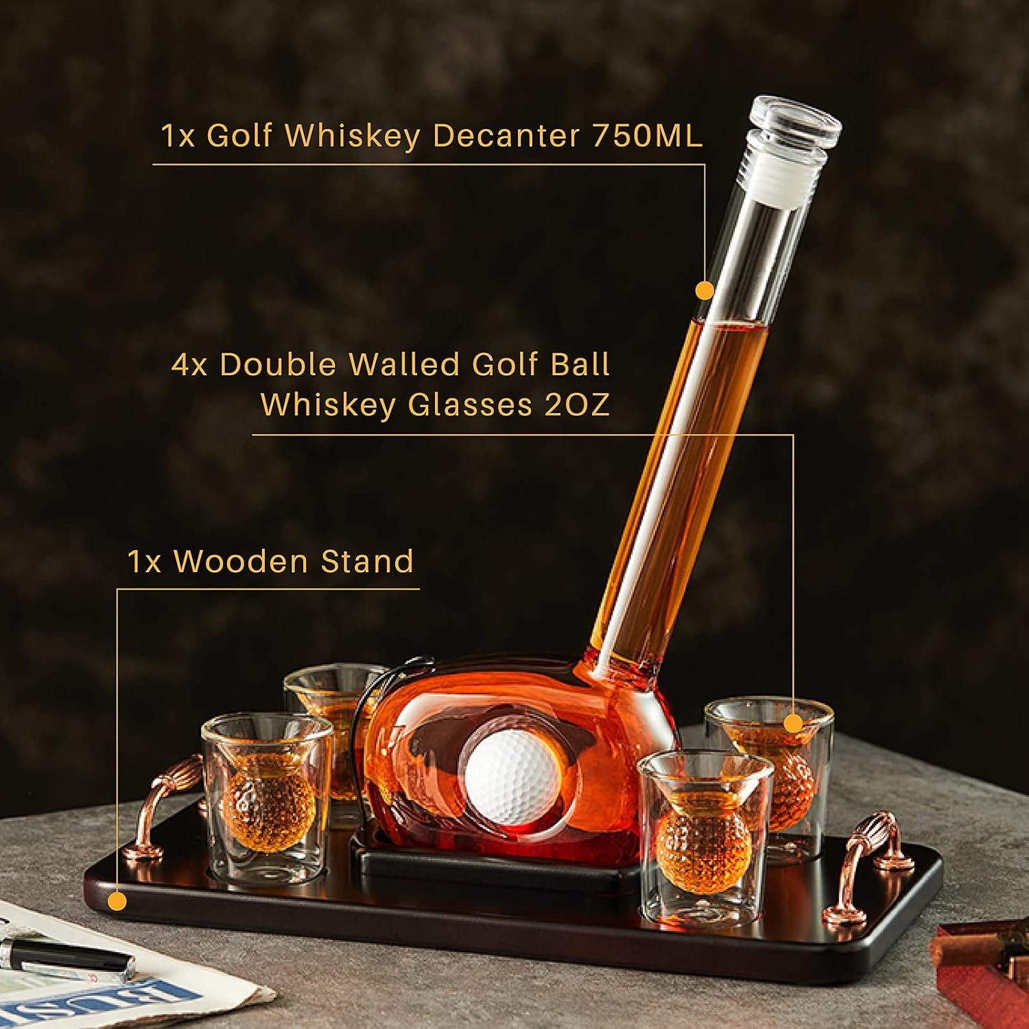 Groovy Guy Gifts Golf Cart Whiskey Decanter Set – 750 ml – Clear – Liquor Decanters