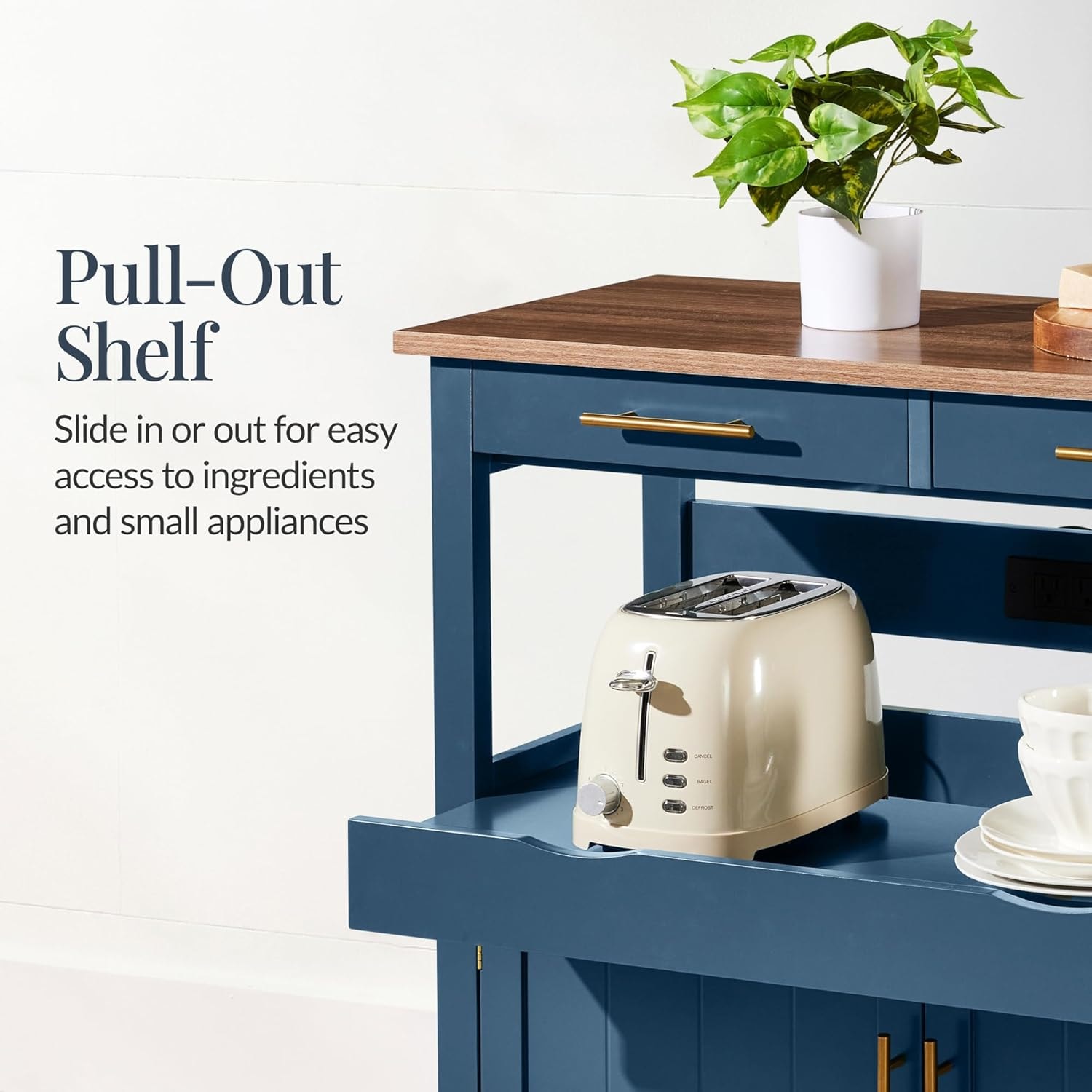 Red Barrel Studio Kitchen Island Cart with 4 Door Cabinet Drawers and  – 36in – Slate Blue – Storage Carts