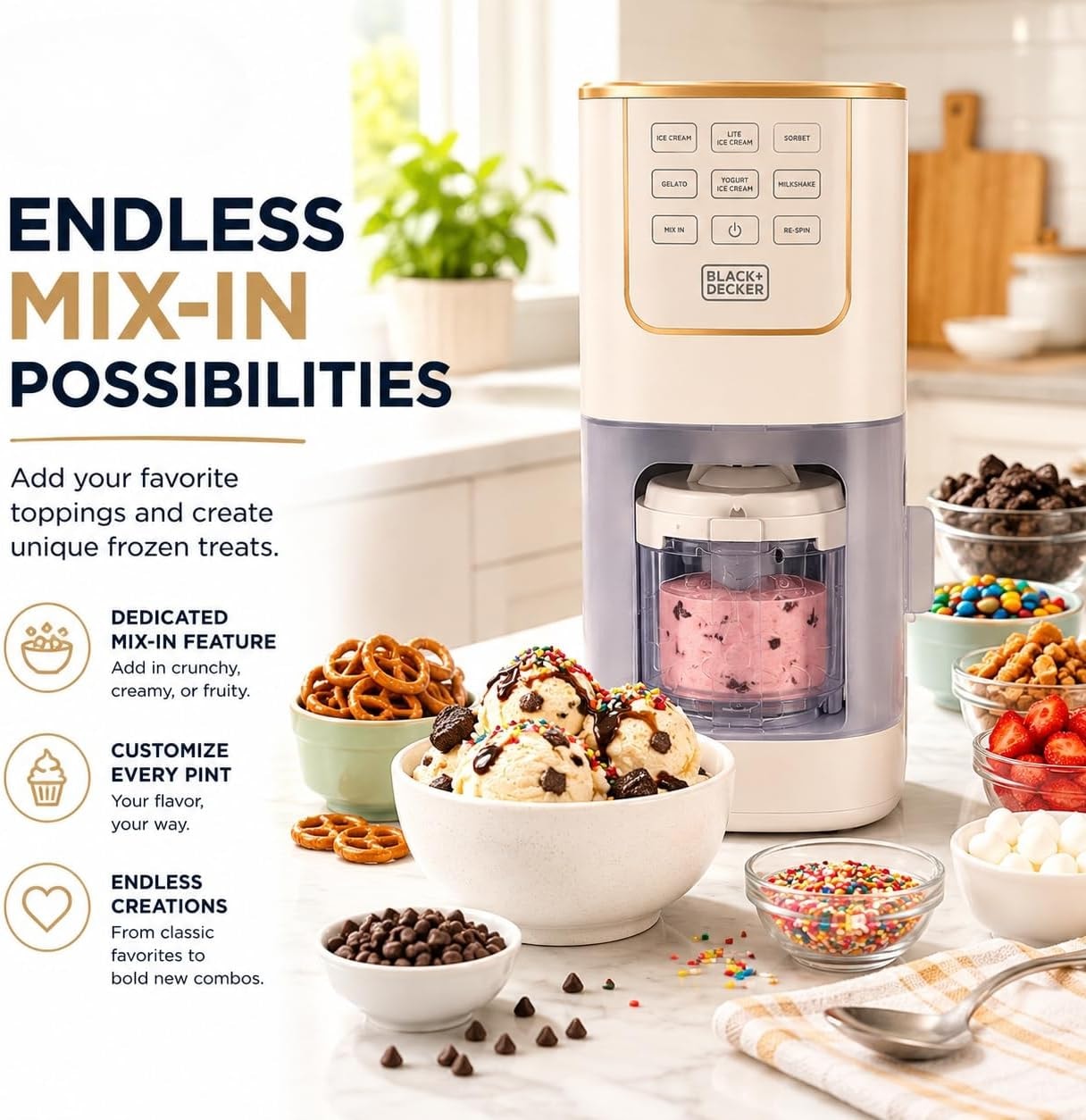 BLACK+DECKER Perfect Pint Ice Cream Maker – 1 pints – Stone – Ice Cream Machines