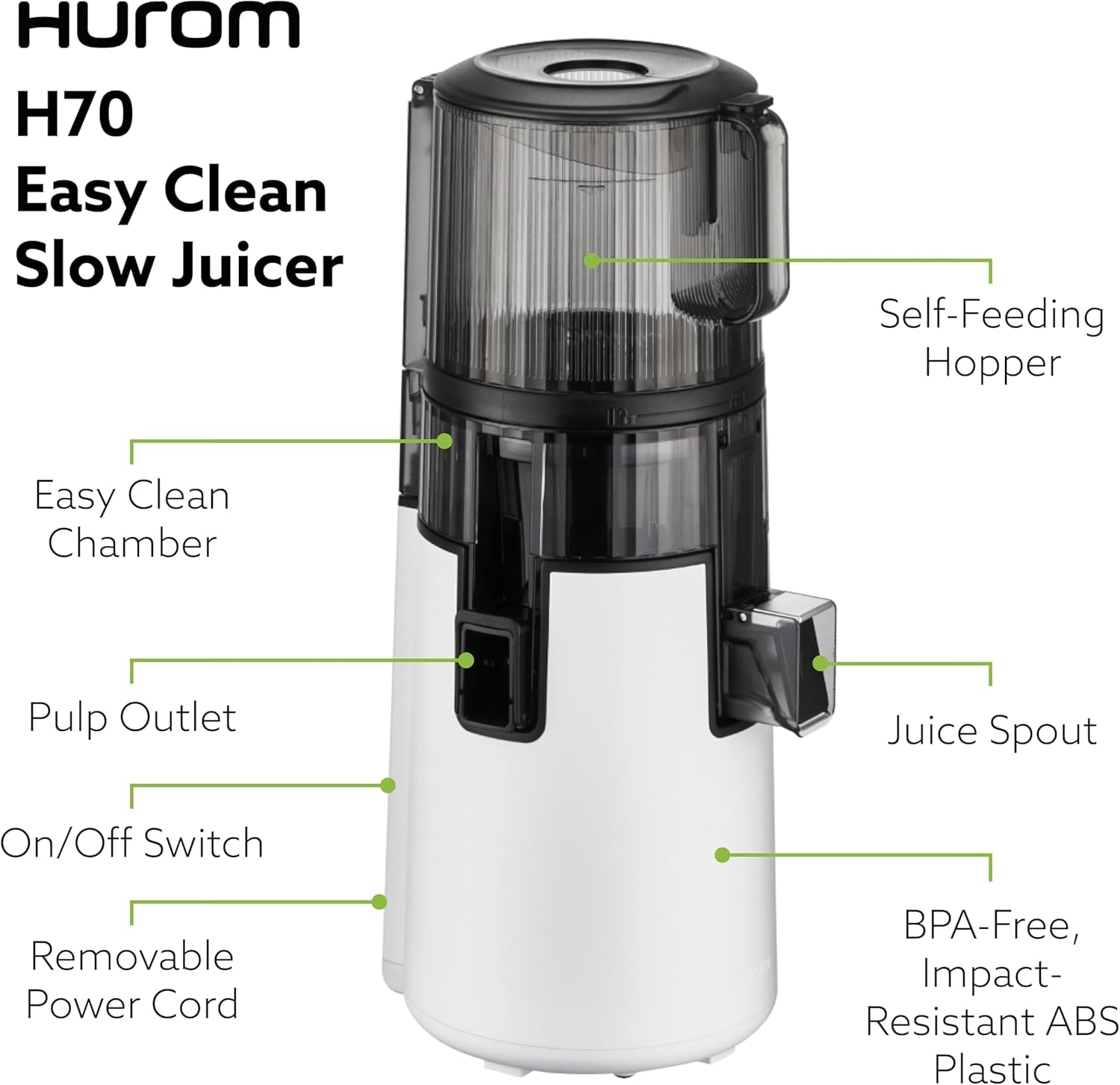 Hurom H70 Cold Press Juicer Machine, Easy To Clean Masticating Slow – Black – Single Auger Masticating Juicers