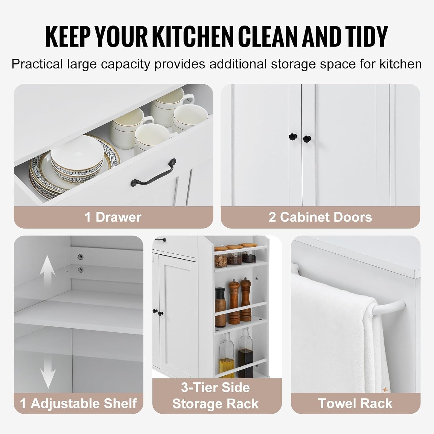 StyleWell 32 in. Folding Kitchen Cart – 32"x15" – White – Mobile Storage Islands