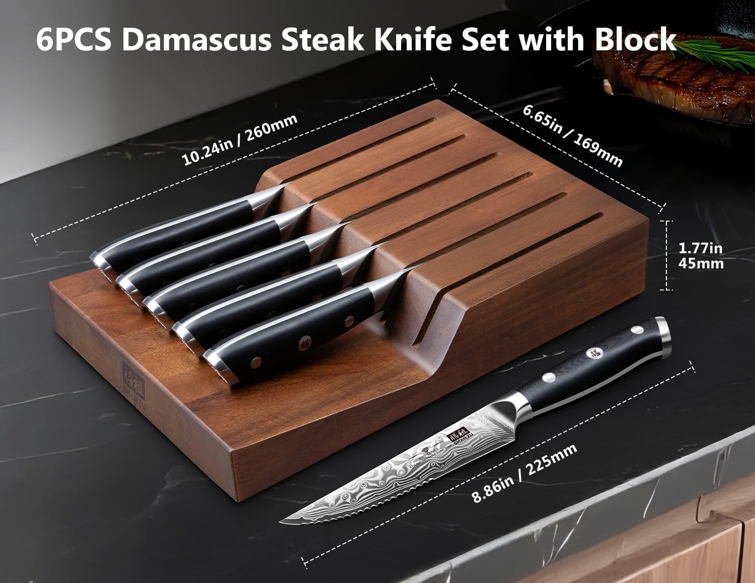 Handmade Damascus Steak Knife Set - Precision Cutting Knives – 4.5 Inch – 7 Pc Steak Knife Set – Steak Knives