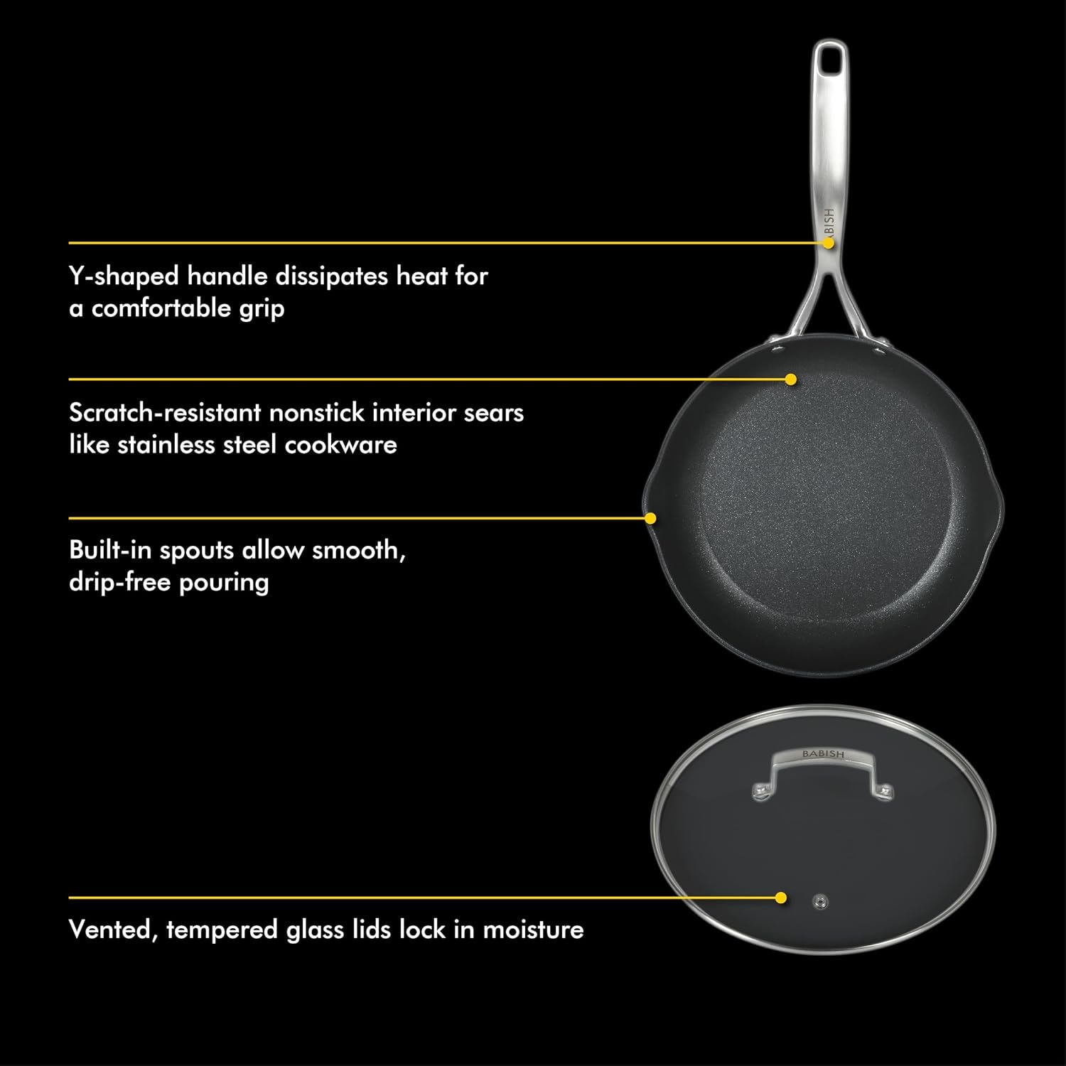 Babish 10 Piece Hard Anodized Titanium Pots and Pans Cookware Set – 6 quarts – Black (10pc Cookware Set) – Cookware Sets