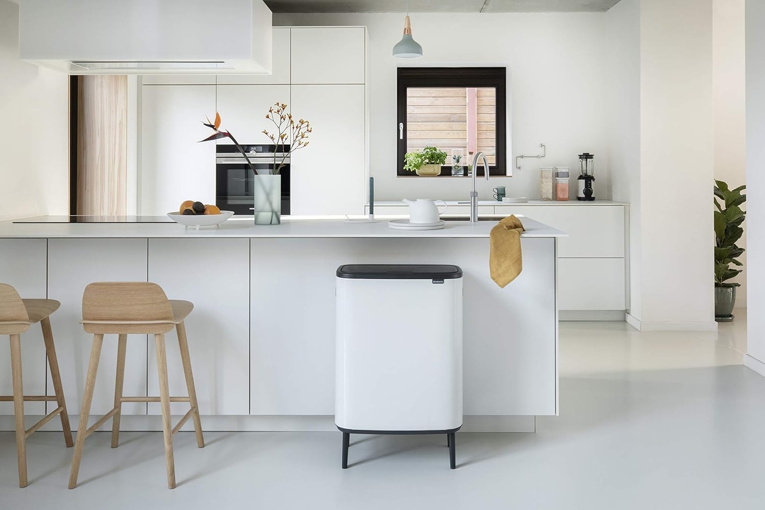 Brabantia Bo Touch Top Hi Dual Compartment Recycling Trash Can – 16 gallons – White – Kitchen Trash Cans