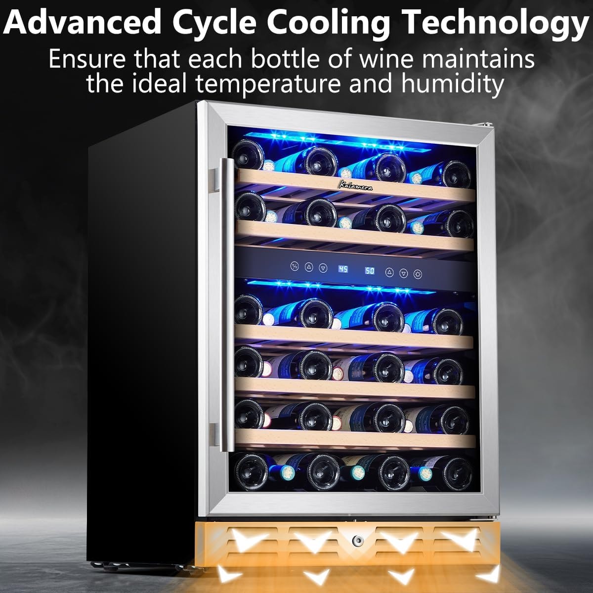 Kalamera Single Zone 24-Bottle Free Standing Compressor Wine Cooler – 5.3 cubic feet – Stainless Steel/Silver – Freestanding Wine Cellars