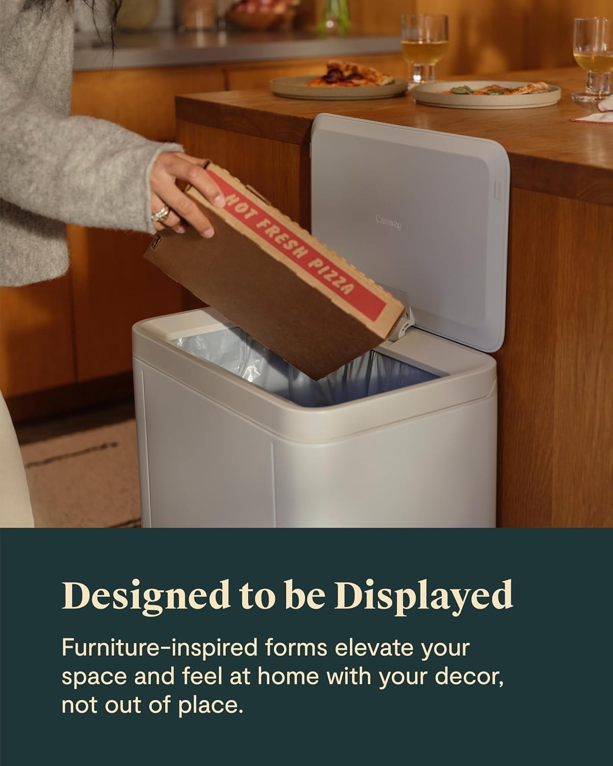 Caraway Home Durable Rectangular Step Trash Can – 45 liters – Stone – Kitchen Trash Cans