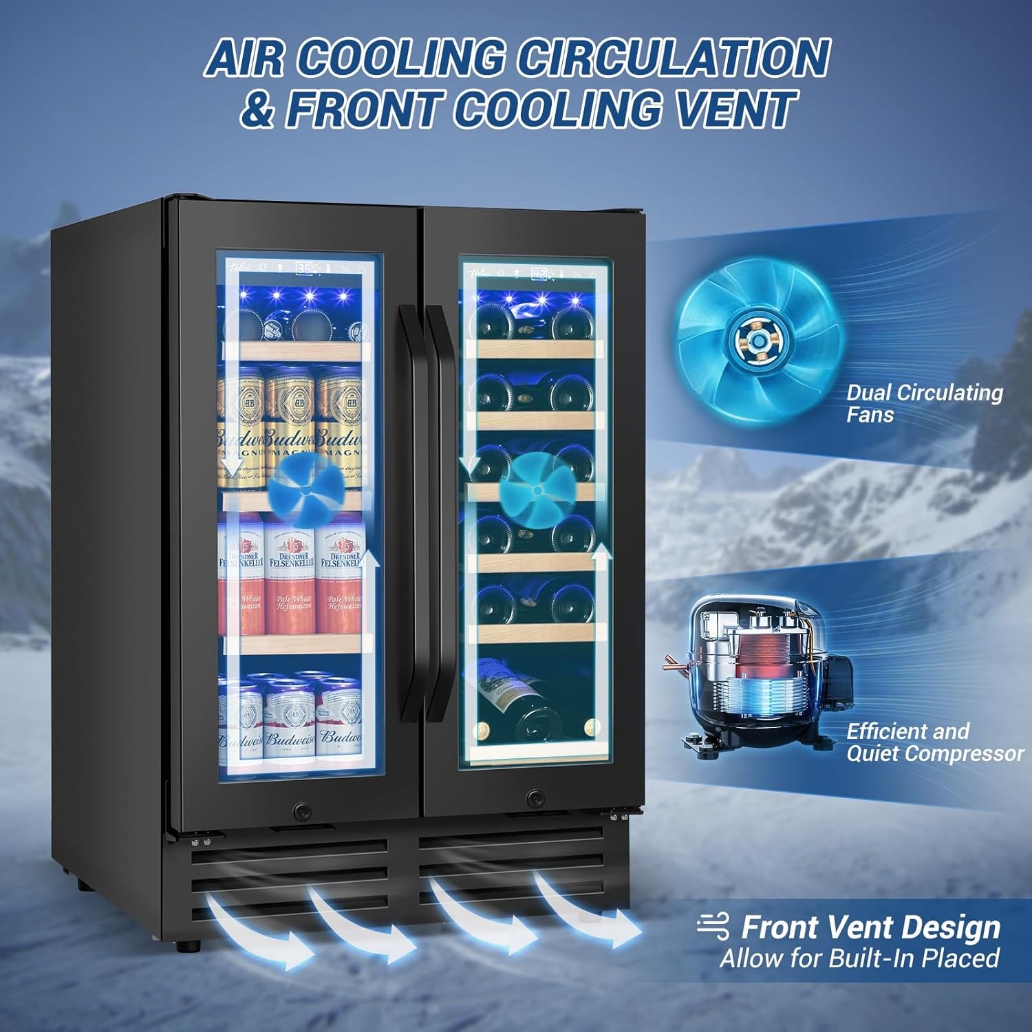 SOZT 23.5 in. Dual Zone 18-Wine Bottles and 68-Cans Beverage & Wine Co – 4.9 cubic feet – Black01 – Beverage Refrigerators