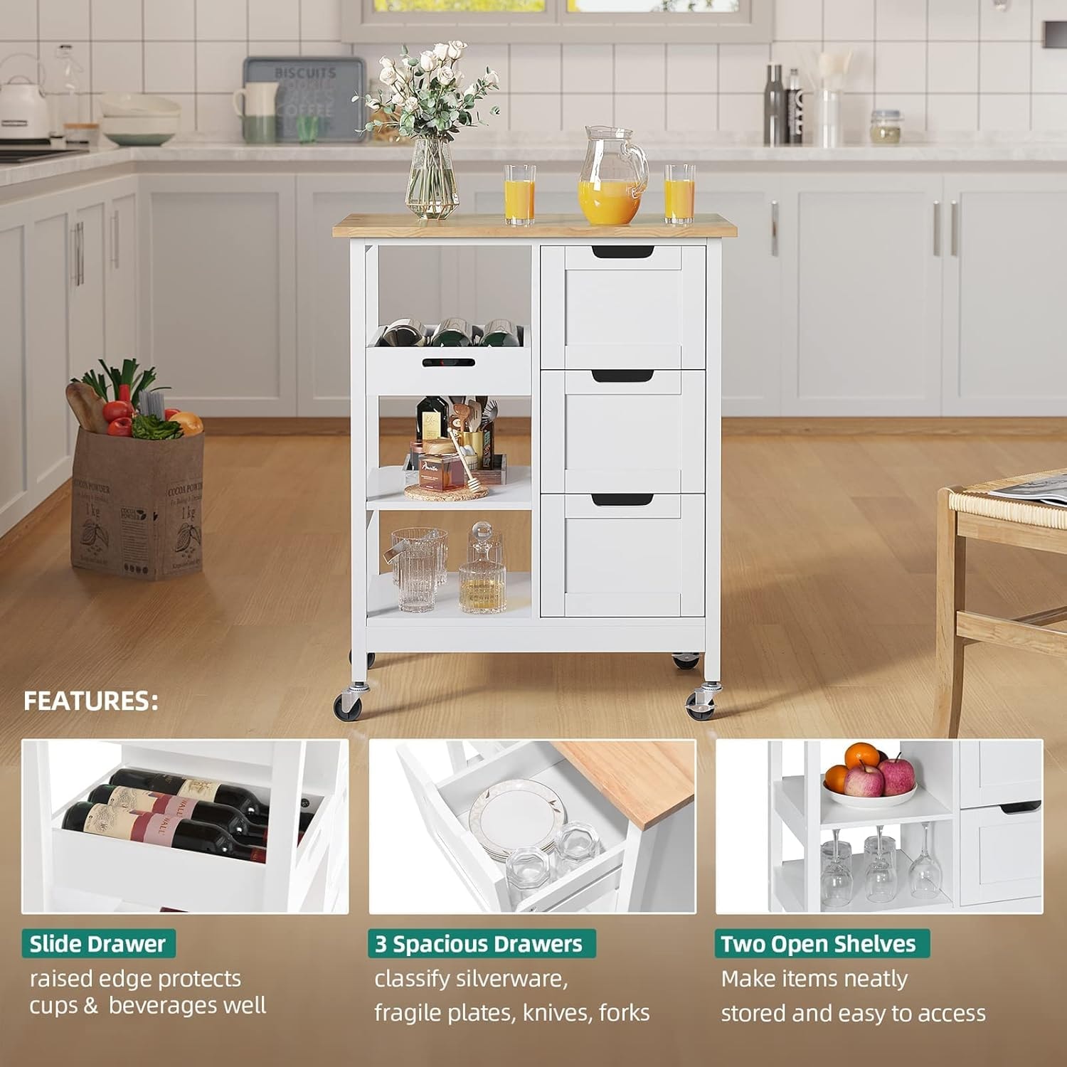 Latitude Run Kitchen Island Cart Rolling Kitchen Island with Storage S – 14.96"D x 26.69"W x 33.07"H – White – Mobile Storage Islands