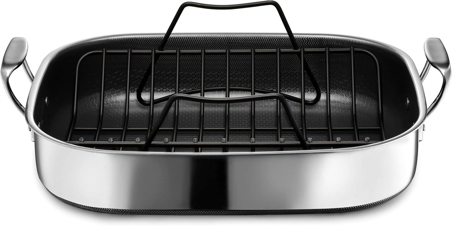 HexClad Hybrid Nonstick Roasting Pan with Rack – 5 quarts – Silver or Stainless Steel – Roasting Pans