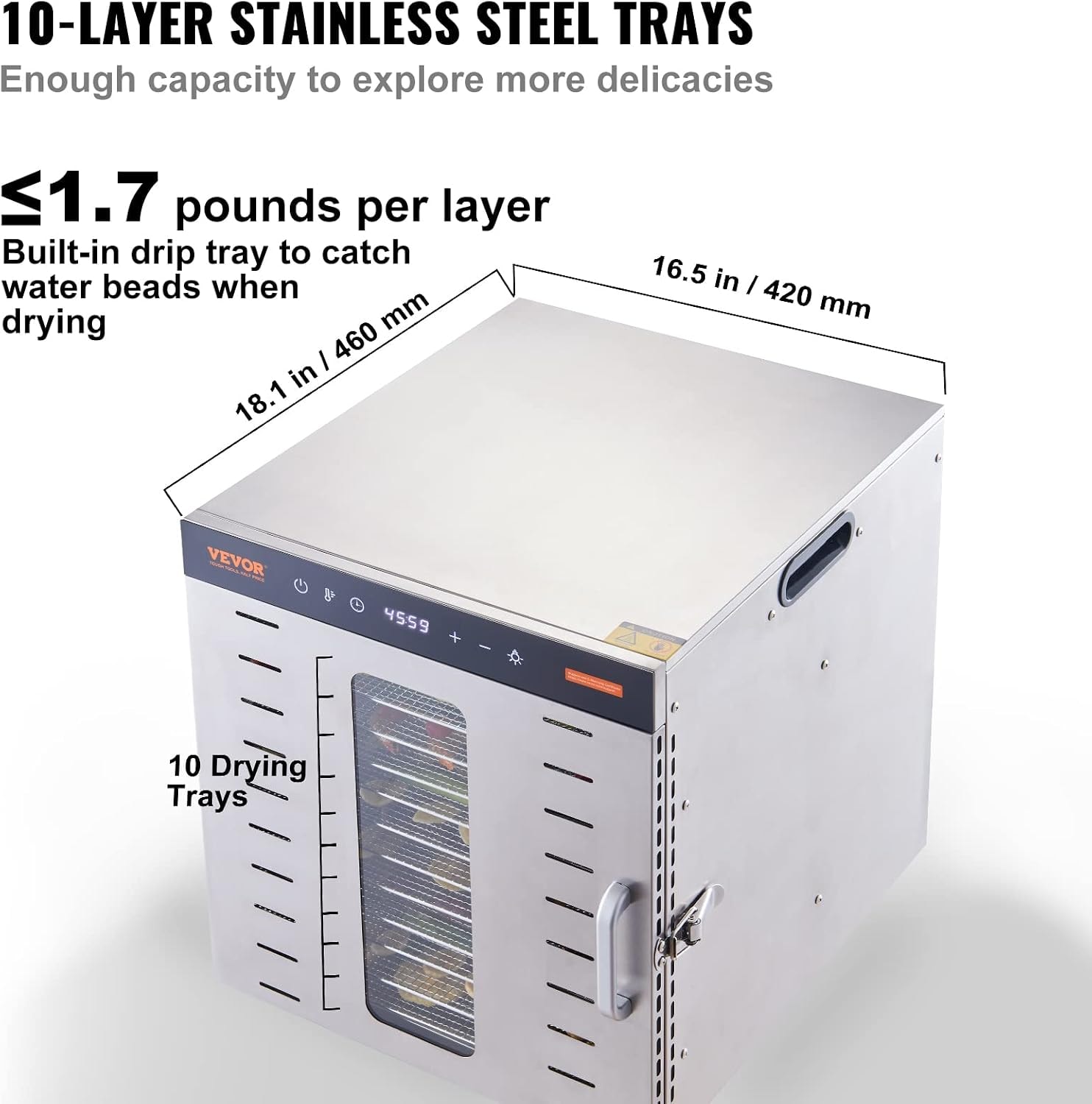 10-tray Food Dehydrator, 1000w with Digital Timer & Temp Control, Stai – Sliver – Dehydrators