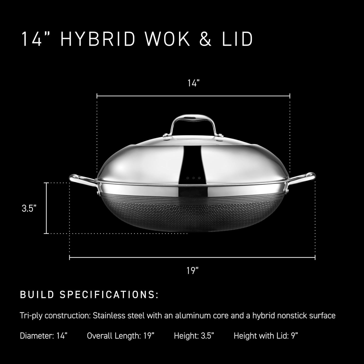 HexClad 14" Hybrid Wok with Lid – 3 liters – Silver – Woks & Stir-Fry Pans