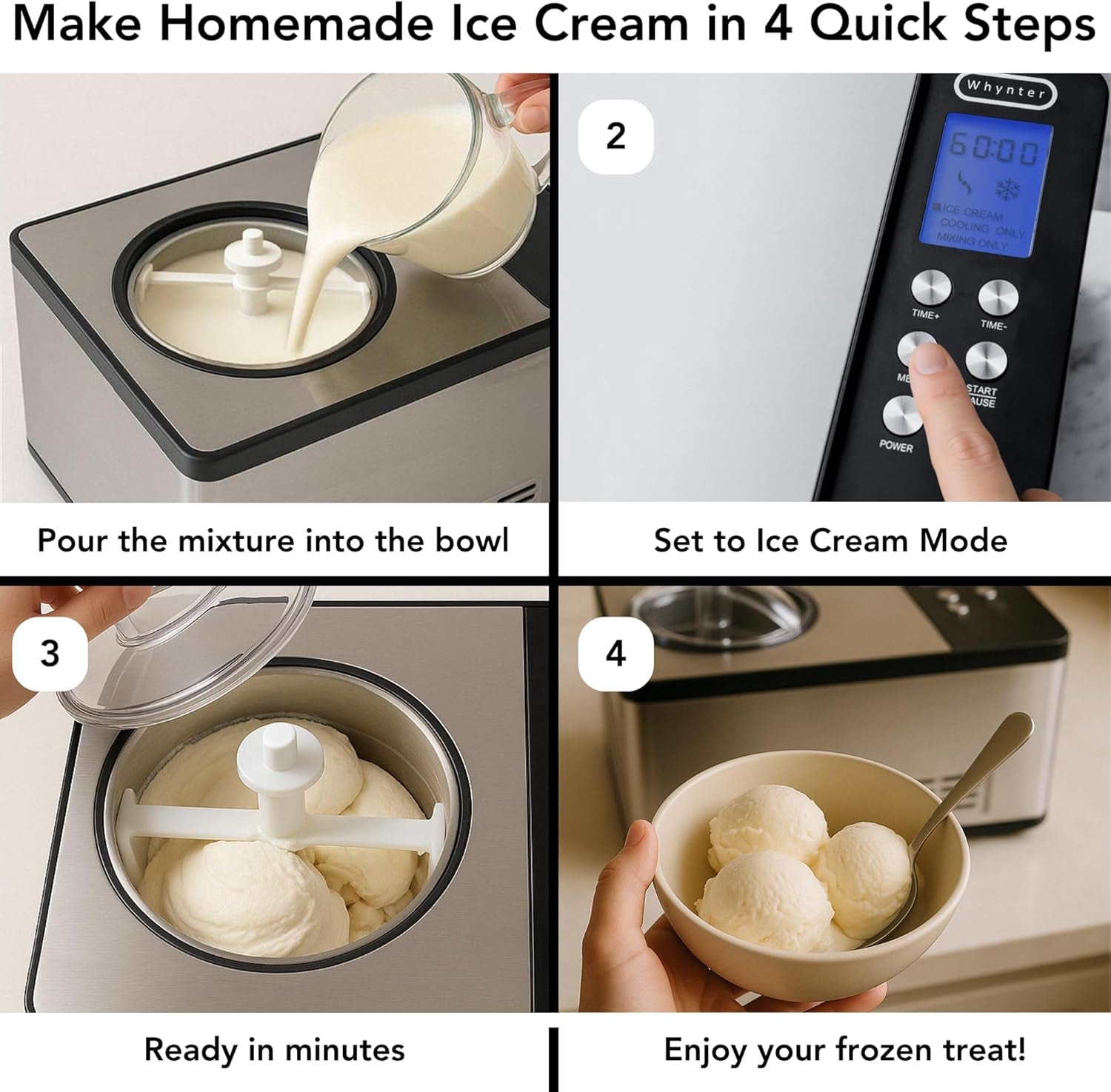 Whynter 2.1 qt. Automatic Ice Cream Maker Compressor – 2.1 quarts – Stainless Steel – Ice Cream Machines