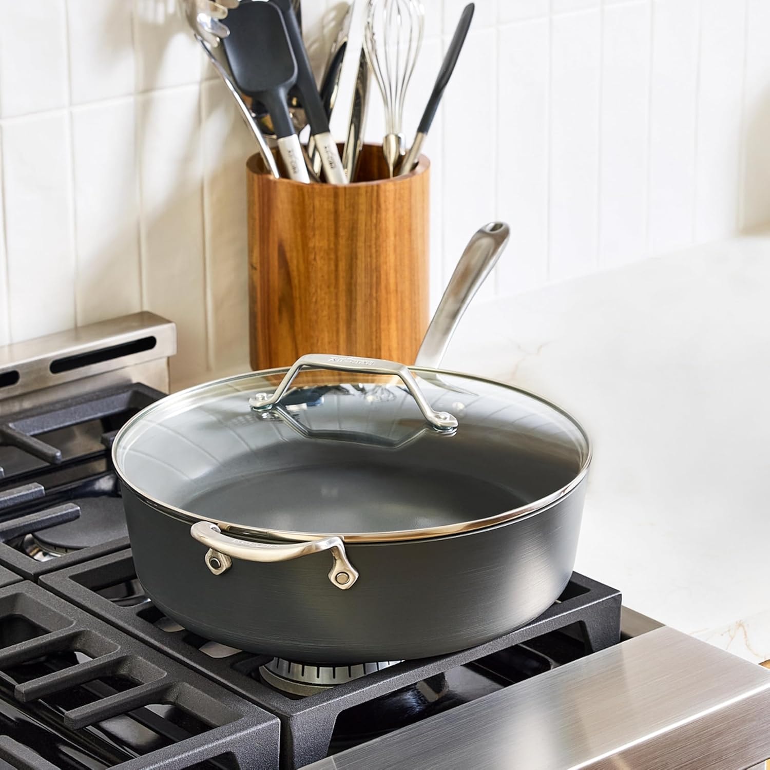 All-Clad Copper Core Nonstick 3 Qt. Saute Pan with Lid – 6 quarts – Light Grey – Sauté Pans