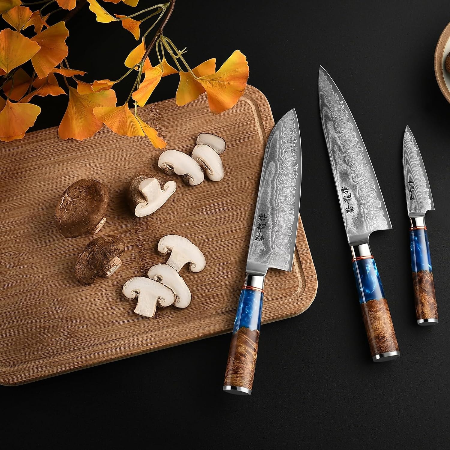 Damascus Knife Set - Damascus kitchen knife set - Damascus chef knife  – 7" – Wood (Classic) – Chef's Knives