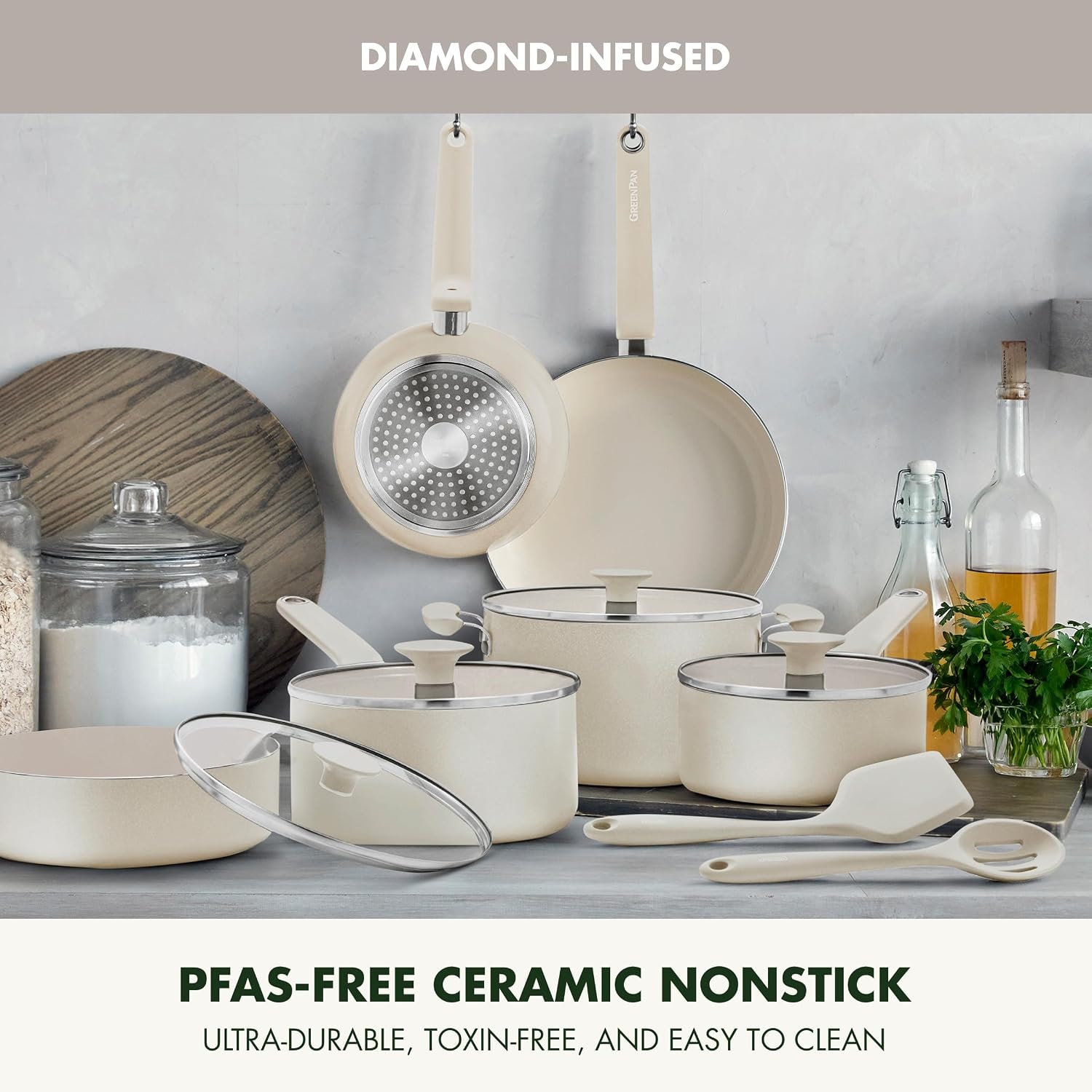 GreenPan Rio Advanced Ceramic Nonstick Cookware Set – Cream White – Cookware Sets