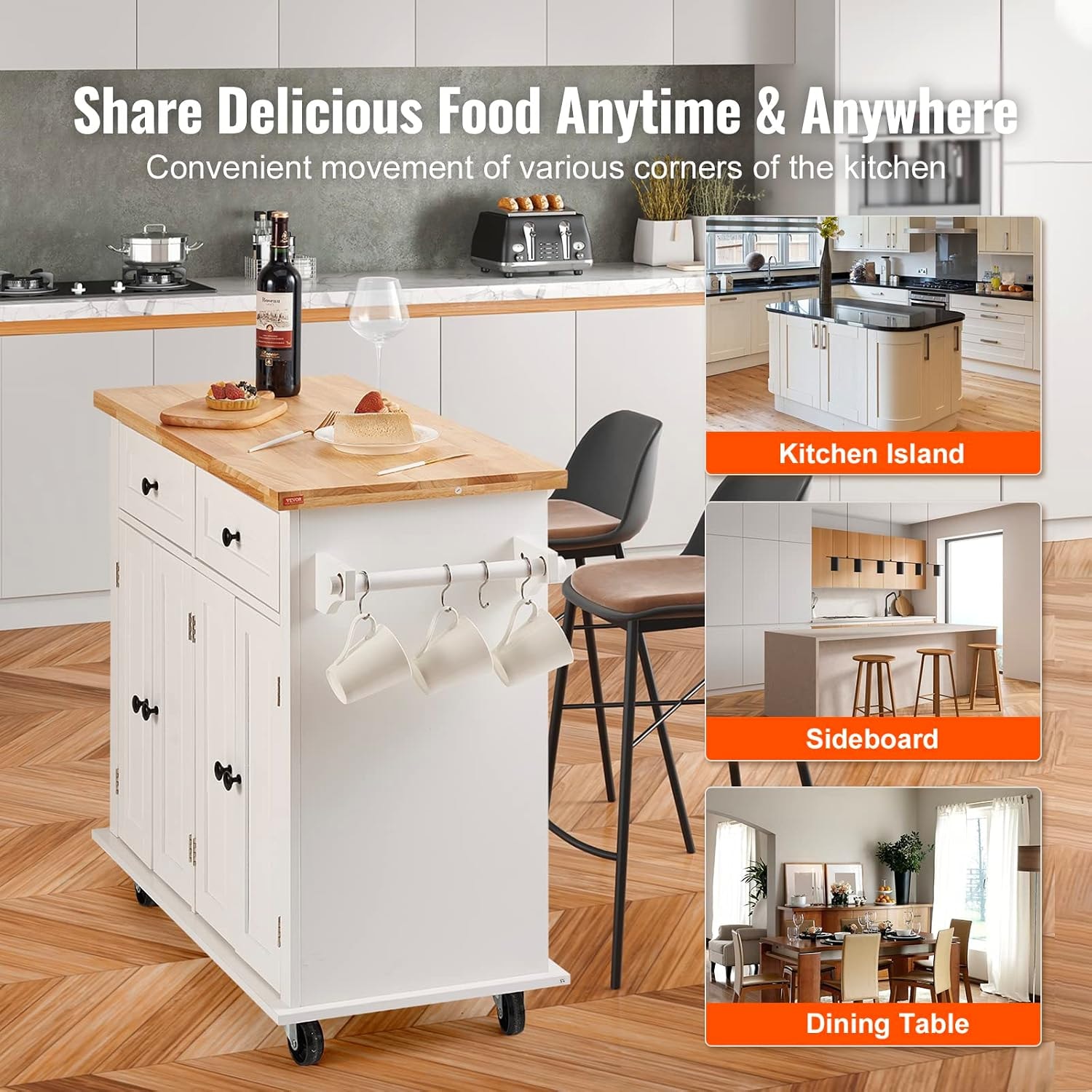 VEVOR - Kitchen Island Cart with Solid Wood Top, 45.3" Width Mobile Ca – 35.4" W – Mobile Storage Islands