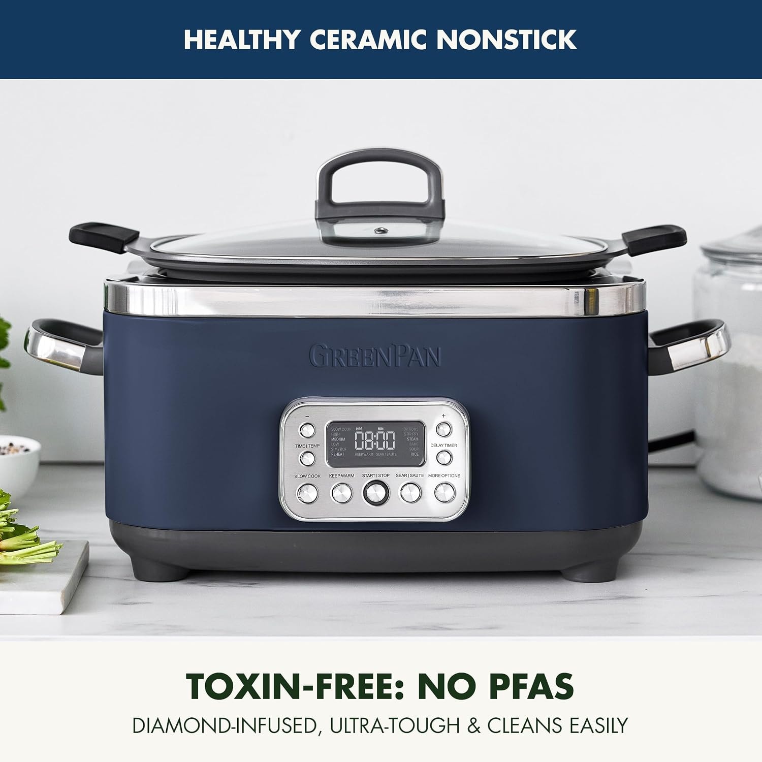 Greenpan Elite 14-in-1 Nonstick 6qt Electric Slow Cooker, Pfas-free – 6 quarts – Oxford Blue – Slow Cookers