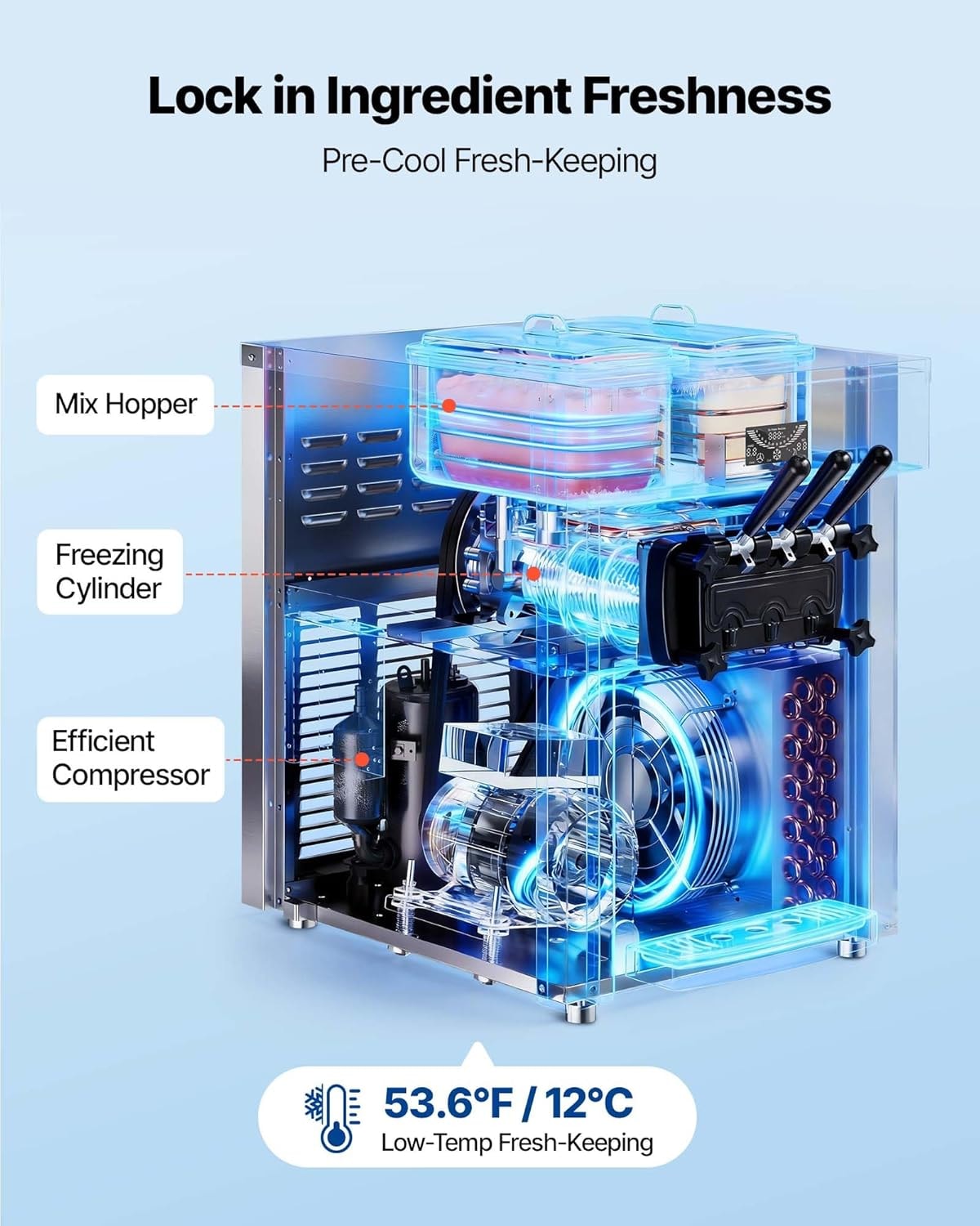 VEVOR 2200W Commercial Soft Ice Cream Machine – 12 liters – Silver – Ice Cream Machines