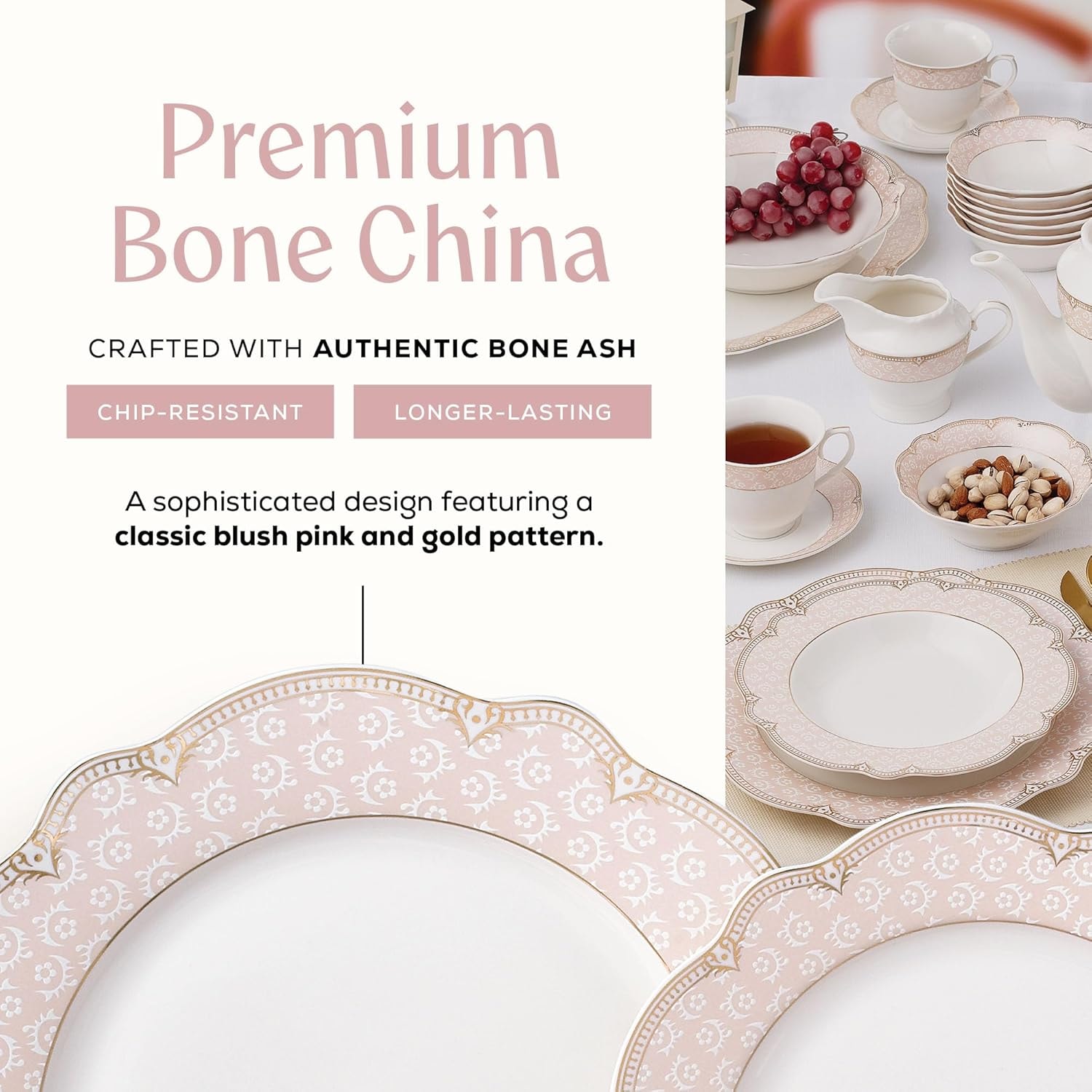 By Bone Dinnerware Set Armonia – Blush Pink and Gold – Dinnerware Sets