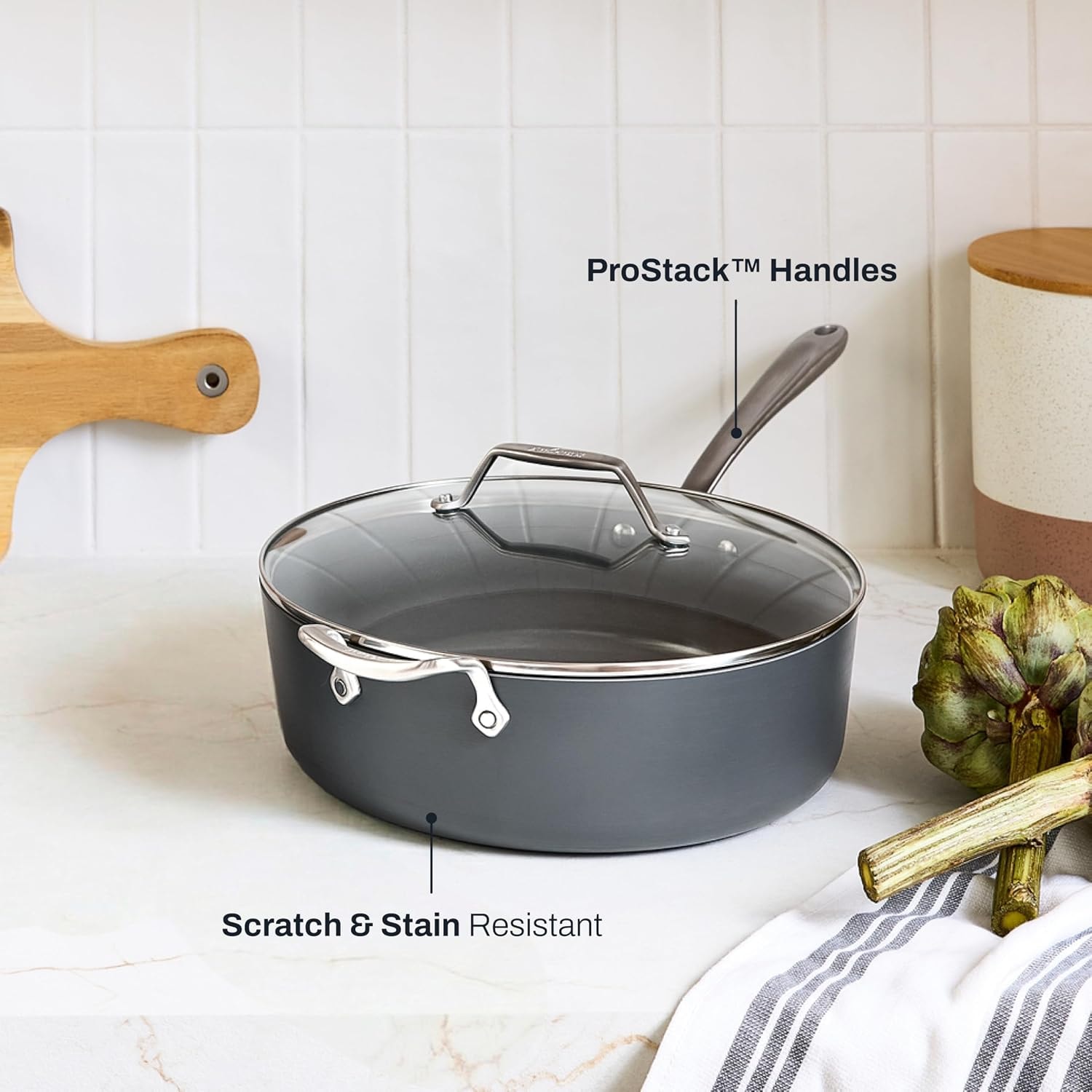 All-Clad Copper Core Nonstick 3 Qt. Saute Pan with Lid – 6 quarts – Light Grey – Sauté Pans