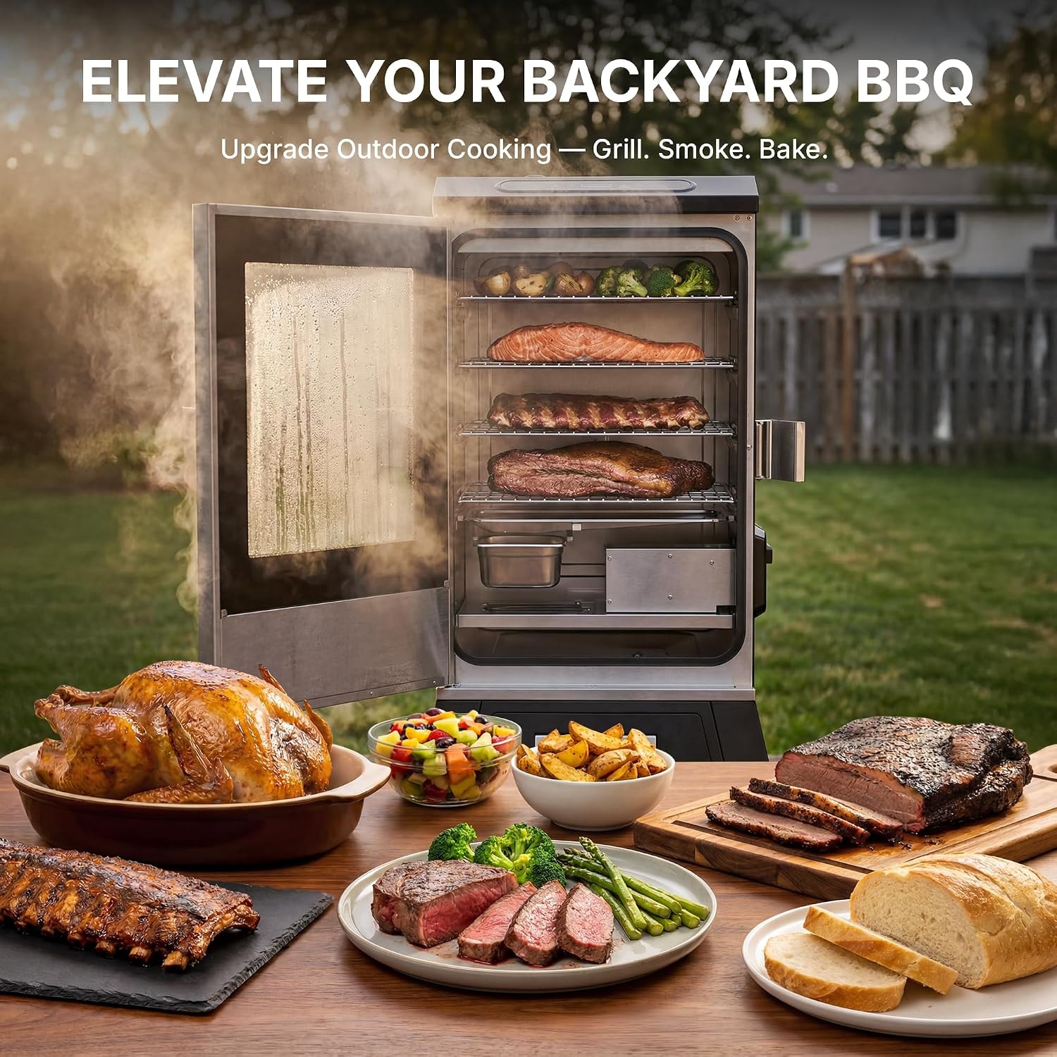 30 inch Electric Smoker with Built-in Meat Probe, Elevated Stand, Vert – Black – Smokers