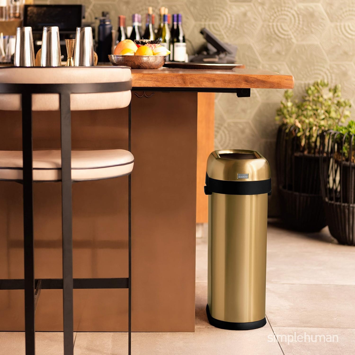 simplehuman 13 Gallon Slim Open Trash Can – 50 liters – Brushed – Trash Cans