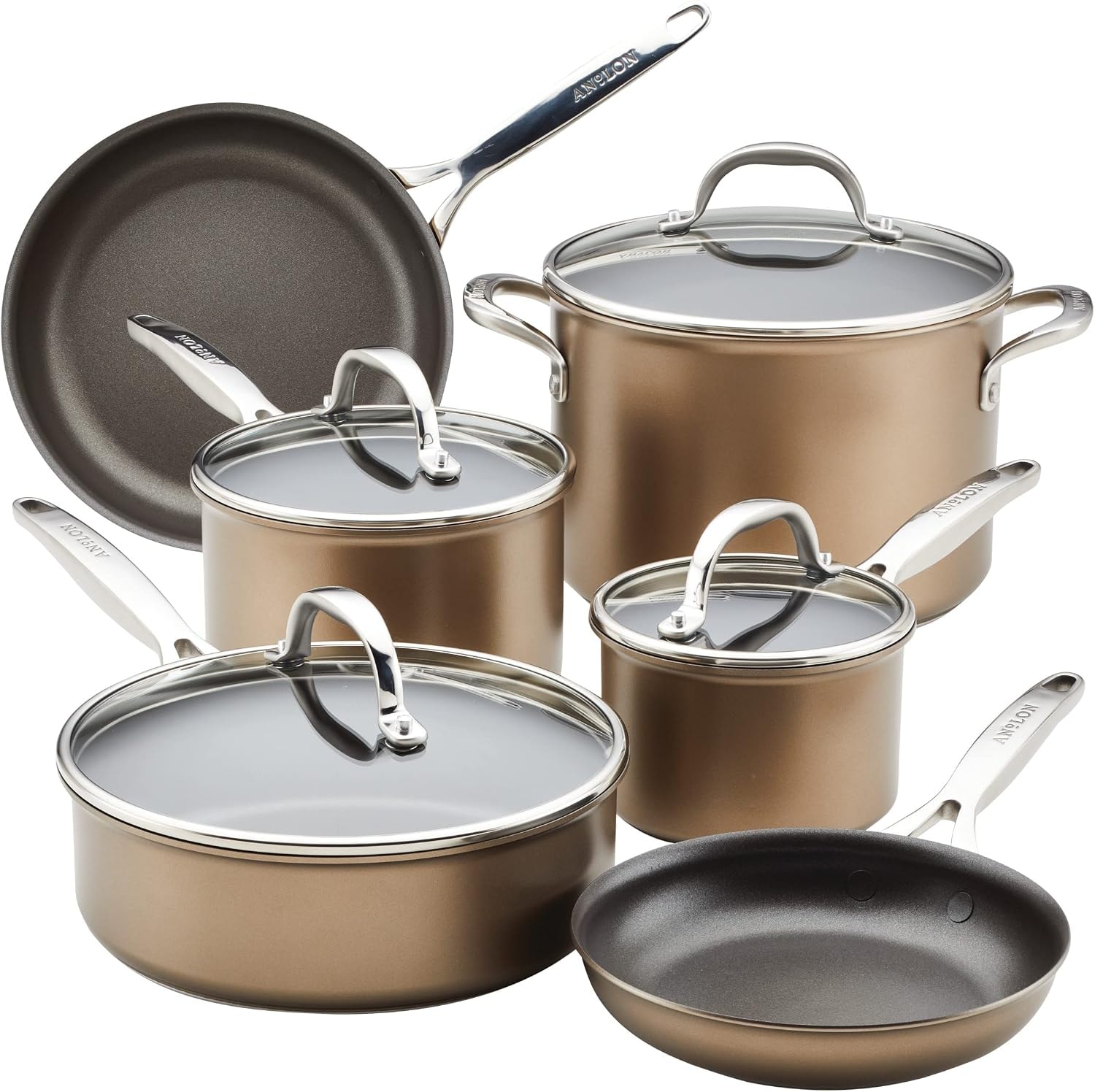Anolon Ascend 10-Piece Hard Anodized Nonstick Cookware Set – 8 quarts – Bronze – Cookware Sets