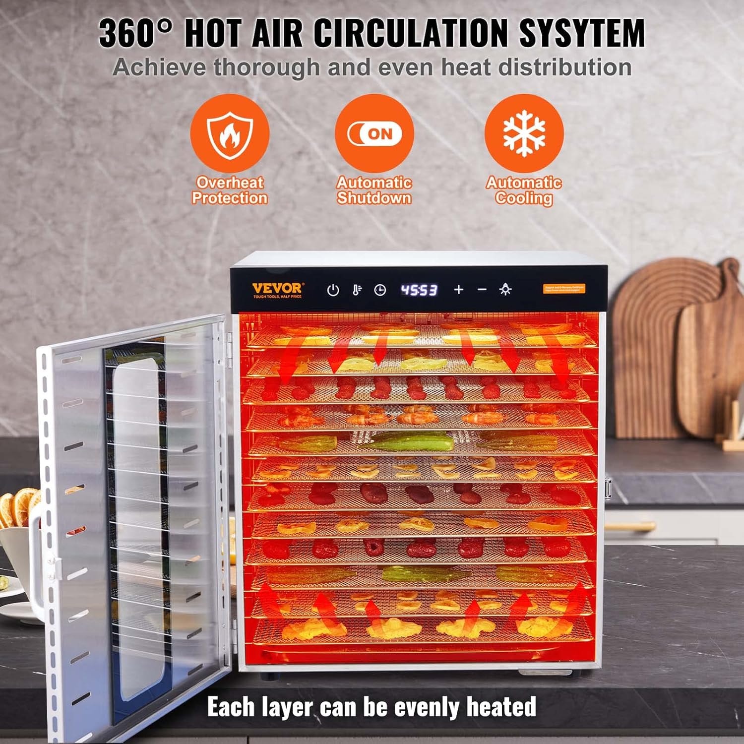 10-tray Food Dehydrator, 1000w with Digital Timer & Temp Control, Stai – Sliver – Dehydrators