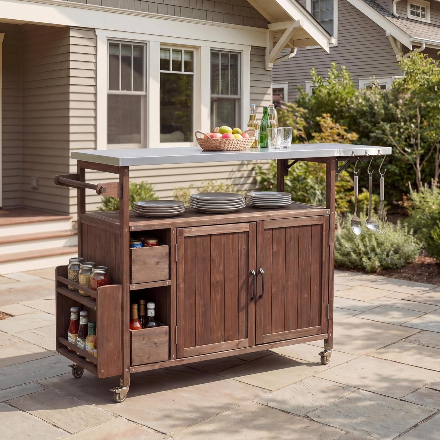 Better Homes & Gardens Tarren Outdoor Island Serving Cart – Medium – Brown+silver – Bar & Serving Carts