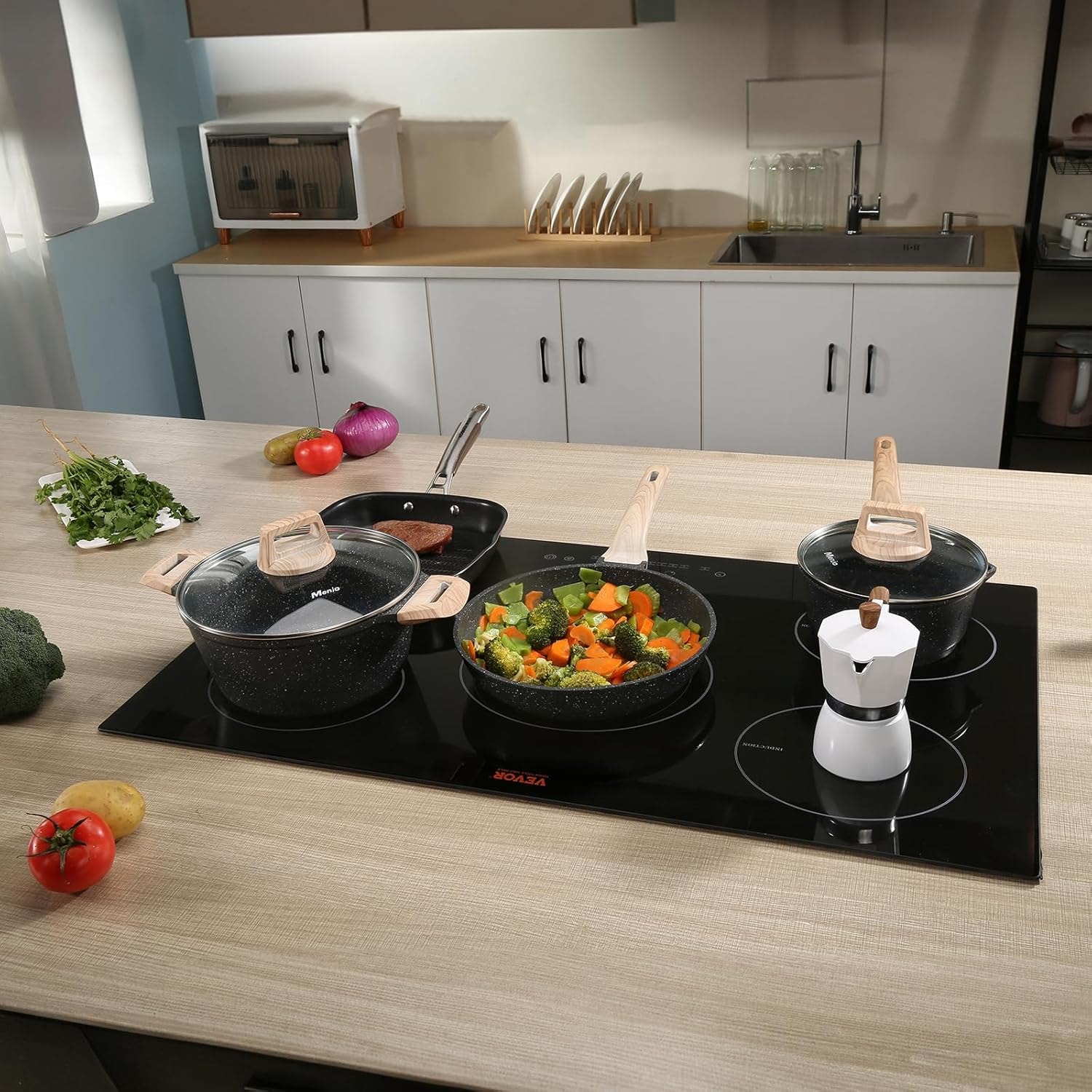 VEVOR 30" Built-in Induction Electric Cooktop – 30in 5 Burners/220V – Timer & Child Lock Included, 9 Power Levels for Simmer Steam Slow Cook Fry – Coo
