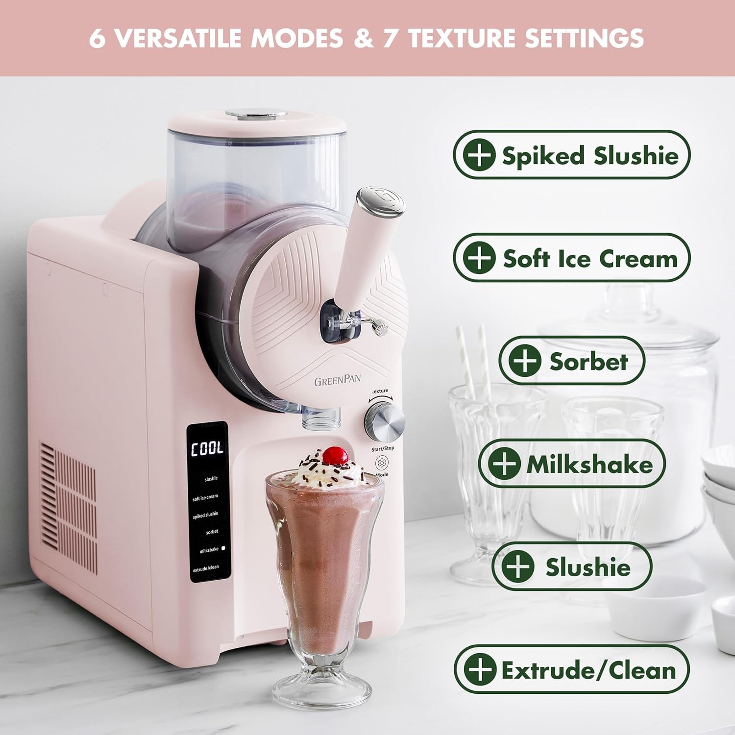 Greenpan Ice Cream Maker Soft Serve No Pre Freezing Pink – 4 pints – Strawberry Pink – Ice Cream Machines