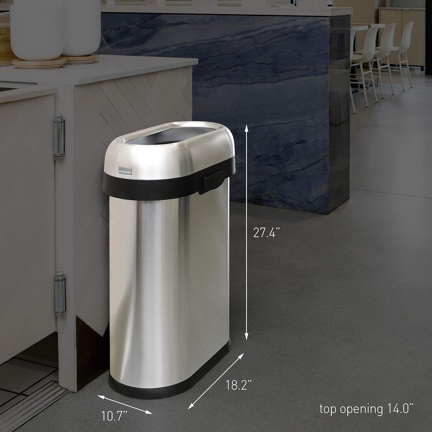 simplehuman 13 Gallon Slim Open Trash Can – 50 liters – Brushed – Trash Cans