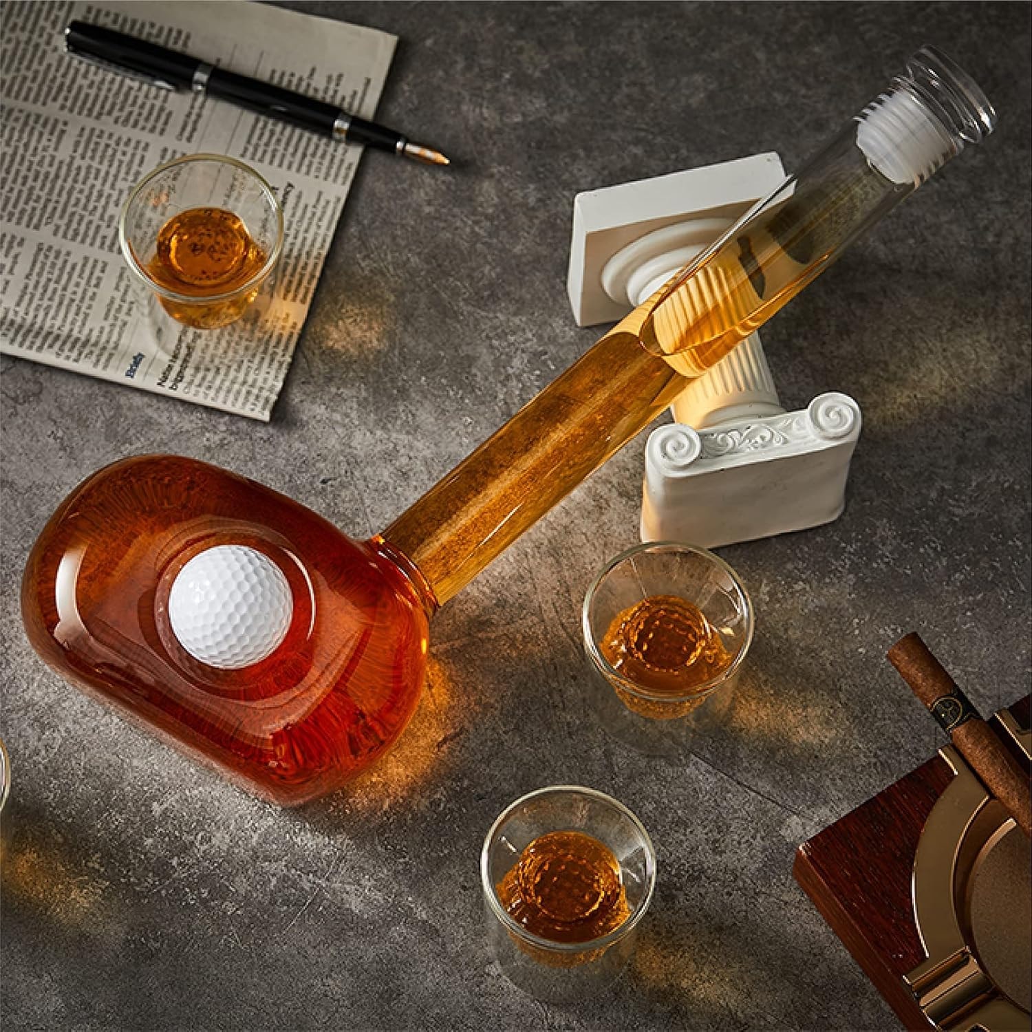 Groovy Guy Gifts Golf Cart Whiskey Decanter Set – 750 ml – Clear – Liquor Decanters