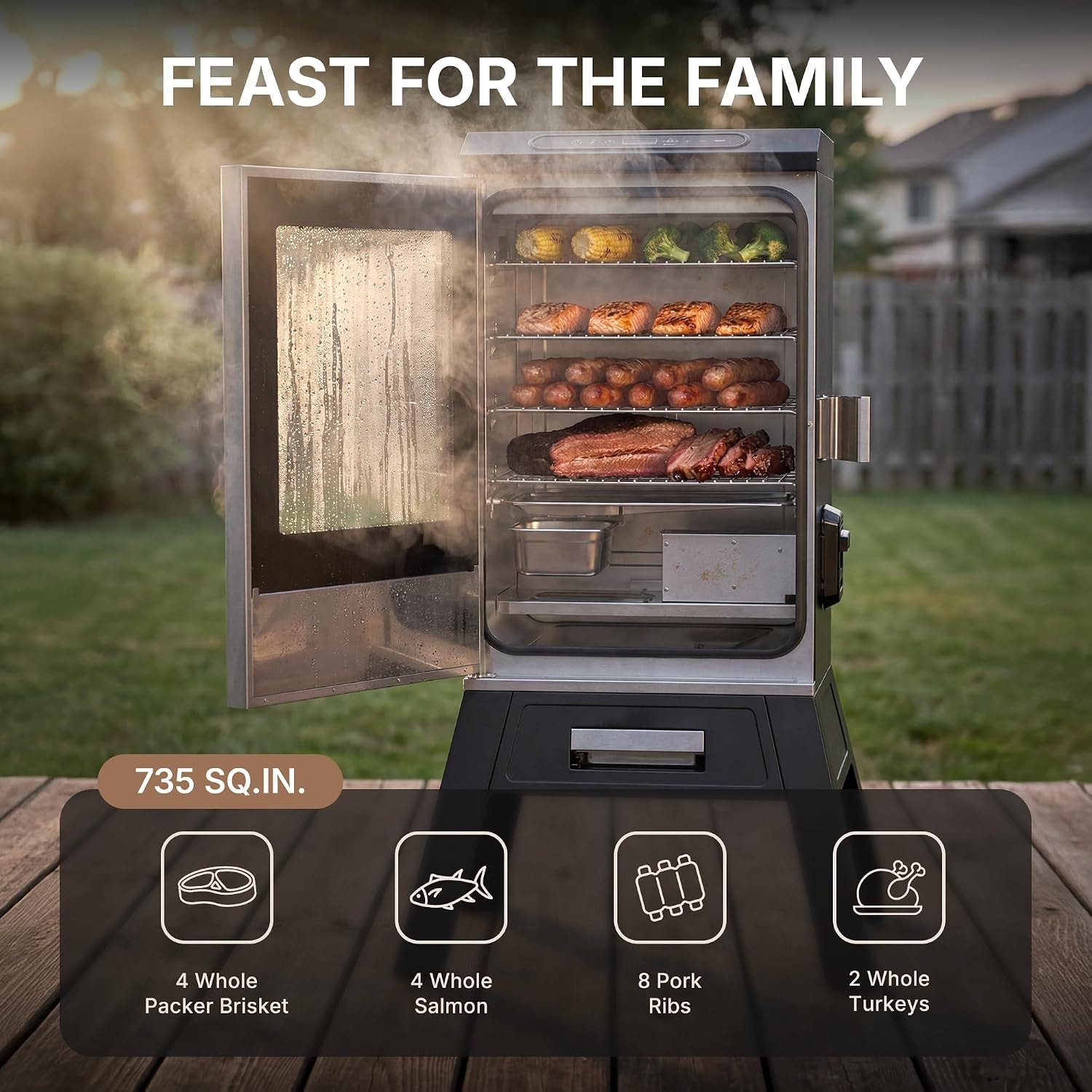 30 inch Electric Smoker with Built-in Meat Probe, Elevated Stand, Vert – Black – Smokers