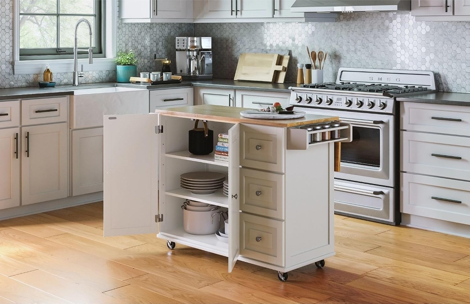 Homestyles Dolly Madison Kitchen Cart – unspecified – Soft White – Mobile Storage Islands