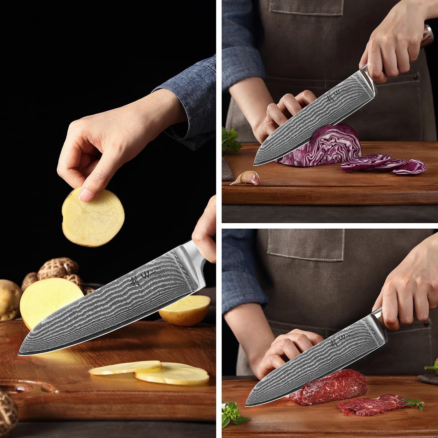 Thor Kitchen 3-Piece Damascus Knife Set DS0301P – 6.7 inches – 3pcs-Damascus Kitchen Knife Set – Knife Sets