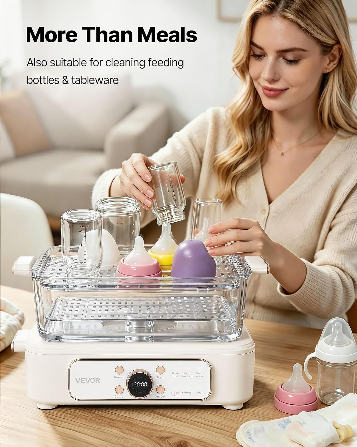Glass Food Steamer for Cooking – 10.6 quarts – White – Steamers